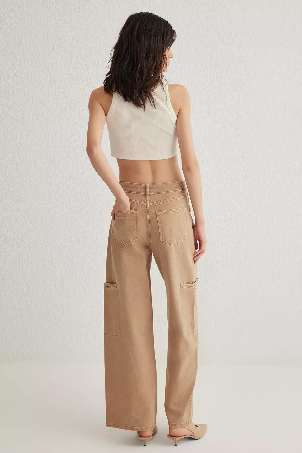 Camel Pocket Barrel Jeans, Brown, large image number 4