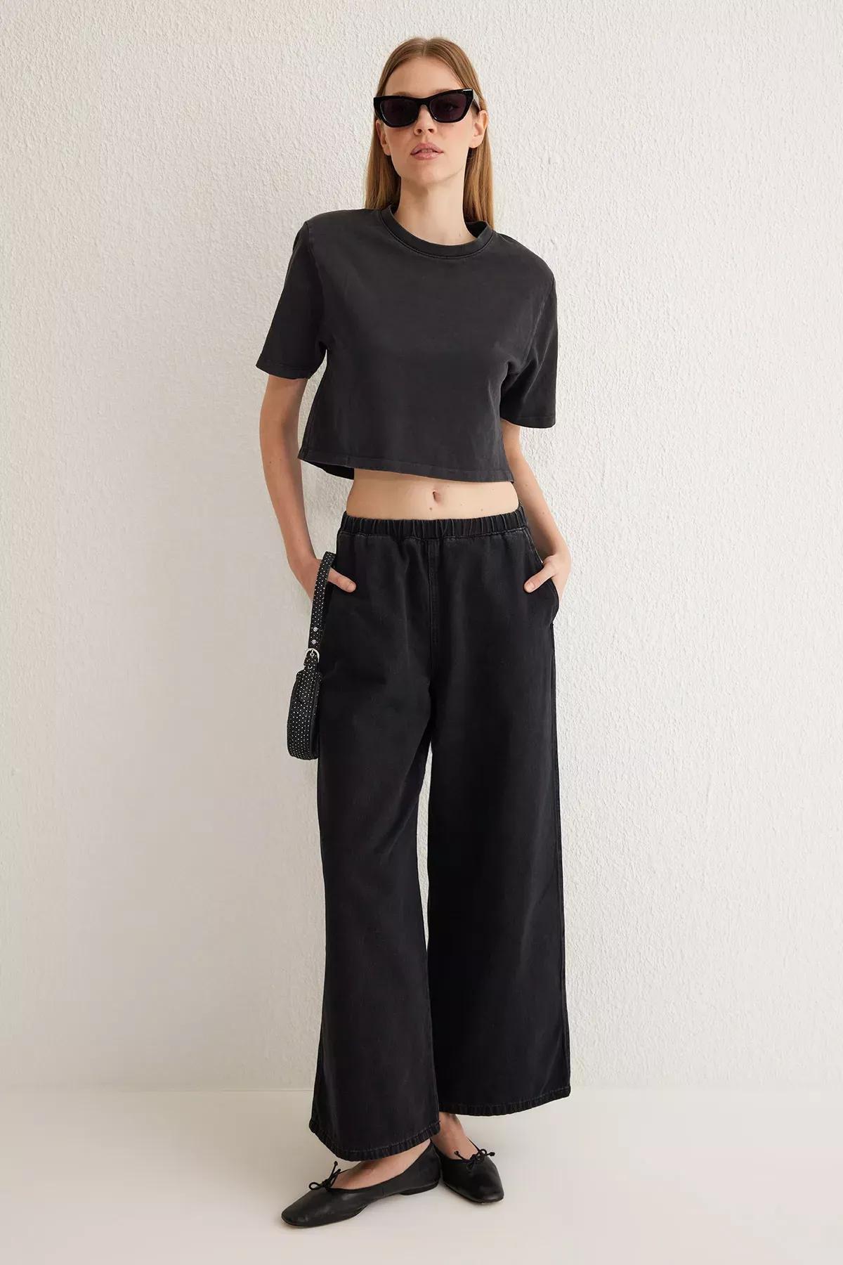 Black Palazzo Wide Leg Jeans, , large image number 0