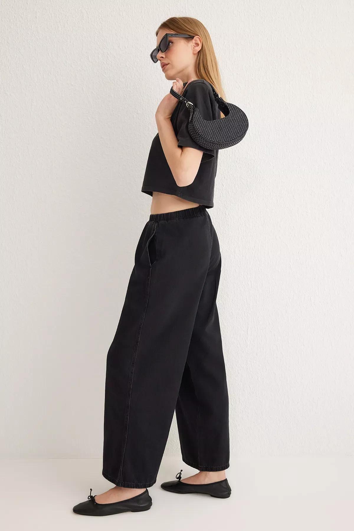 Black Palazzo Wide Leg Jeans, , large image number 1