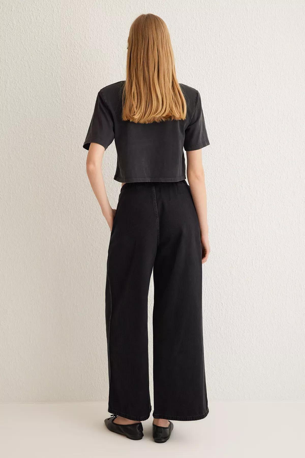 Black Palazzo Wide Leg Jeans, , large image number 4
