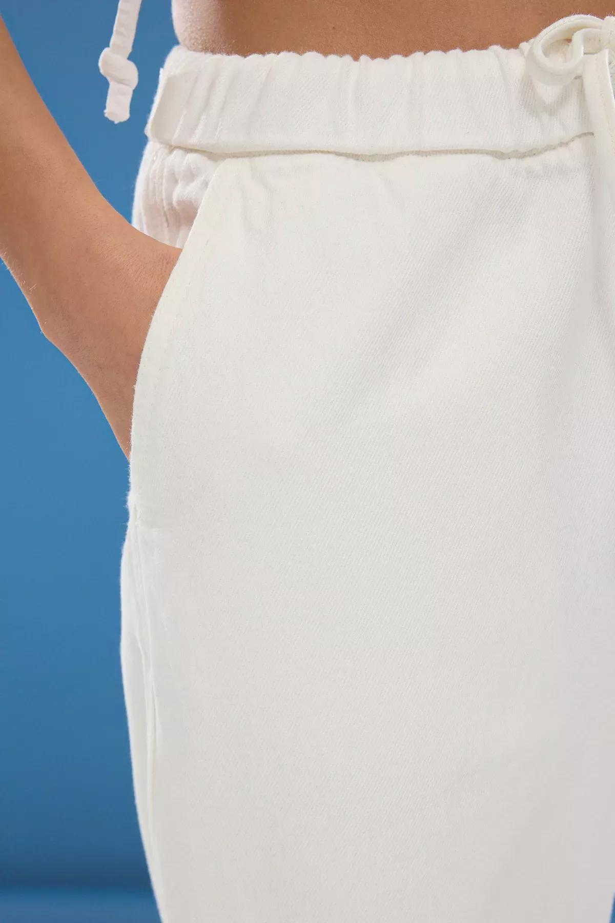White Elastic Wide Leg Jeans, , large image number 3