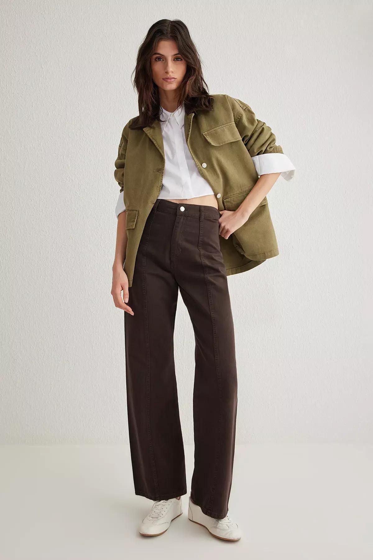 Brown High-Waist Wide Leg Jeans, , large image number 0