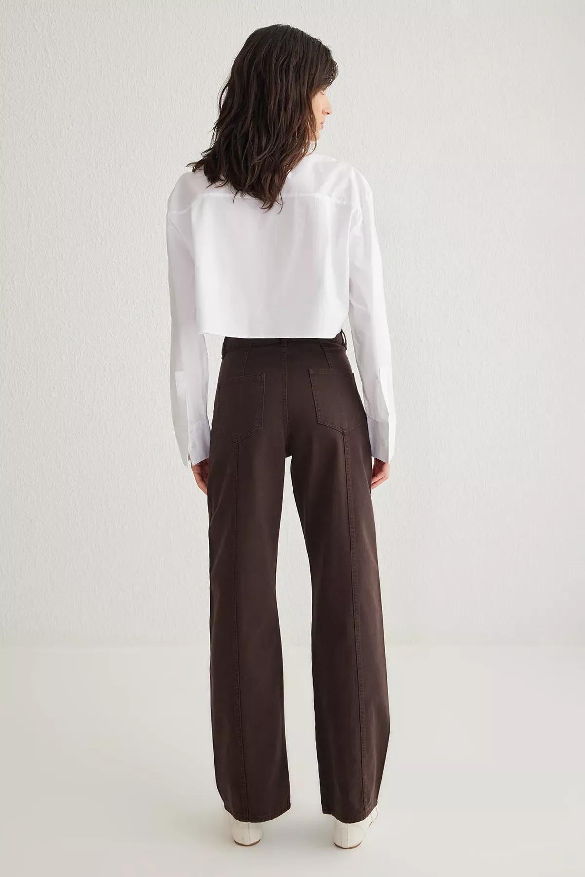 Brown High-Waist Wide Leg Jeans, , large image number 4
