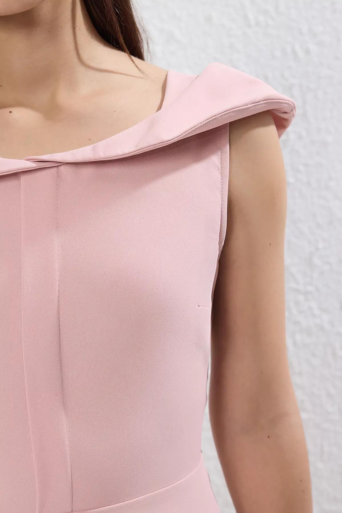 Pink Opening Collar Detail Mini Dress, , large image number 2