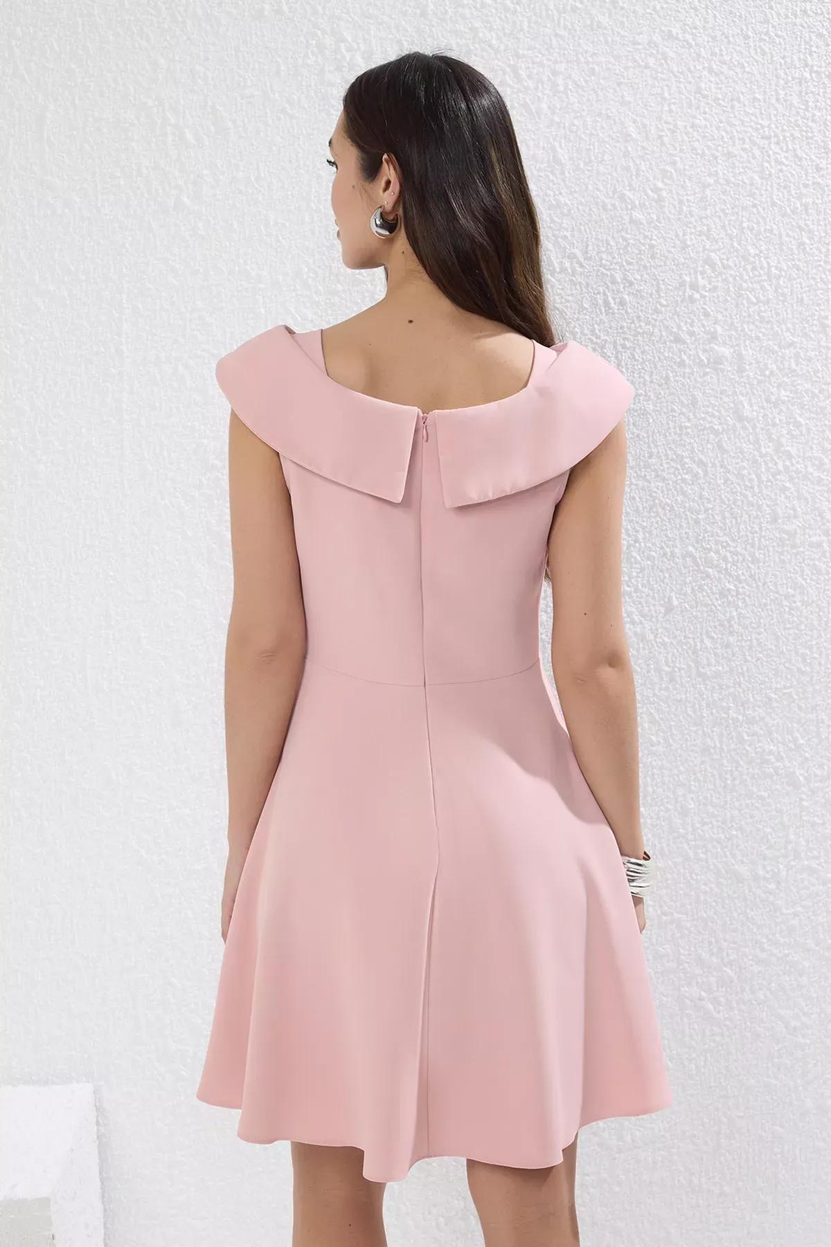Pink Opening Collar Detail Mini Dress, , large image number 3