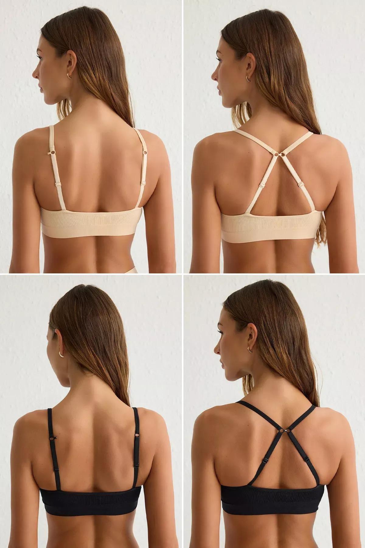 Black-Nude Non-wired Bustier Bra, set of 2, Black-Skin, medium