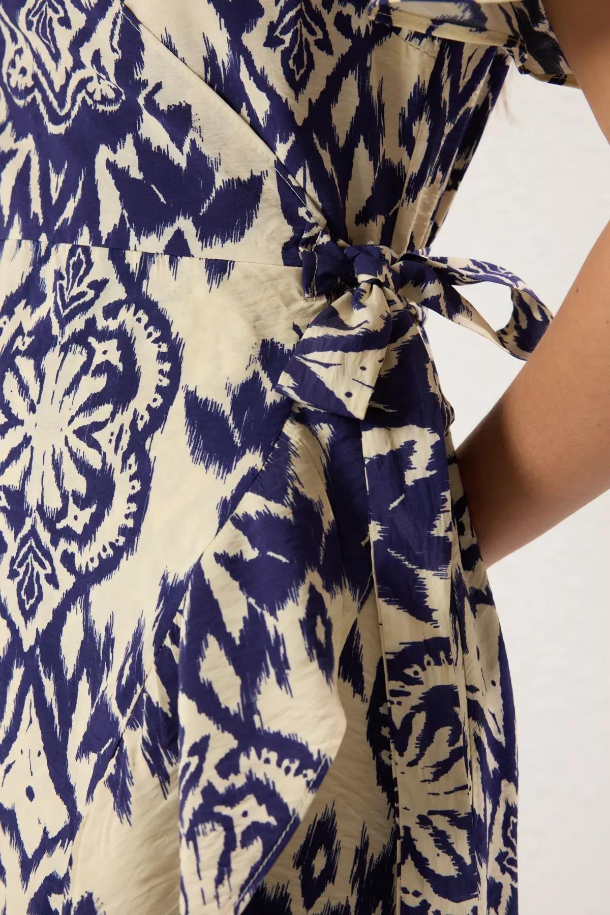 Navy Belted Patterned Midi Dress, Navy blue, large image number 3