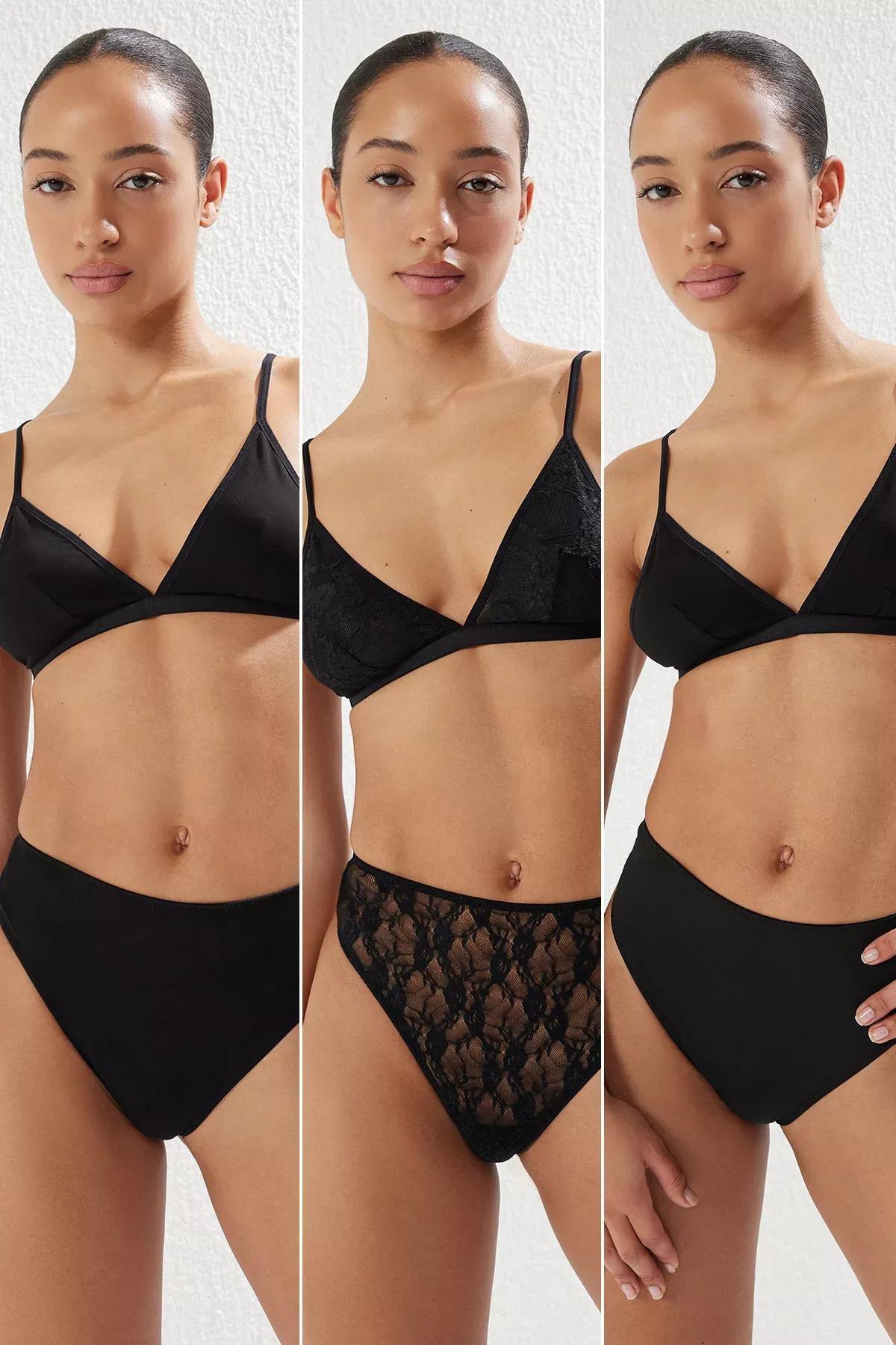 Black Lace Thong, set of 3, , large image number 0