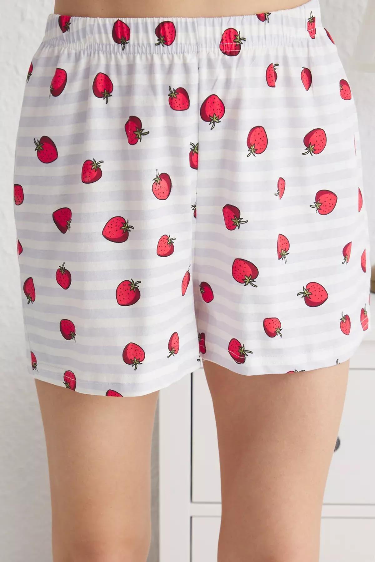 Multicolor Striped Strawberry Pajama Set, Blue-Multicolor, large image number 3