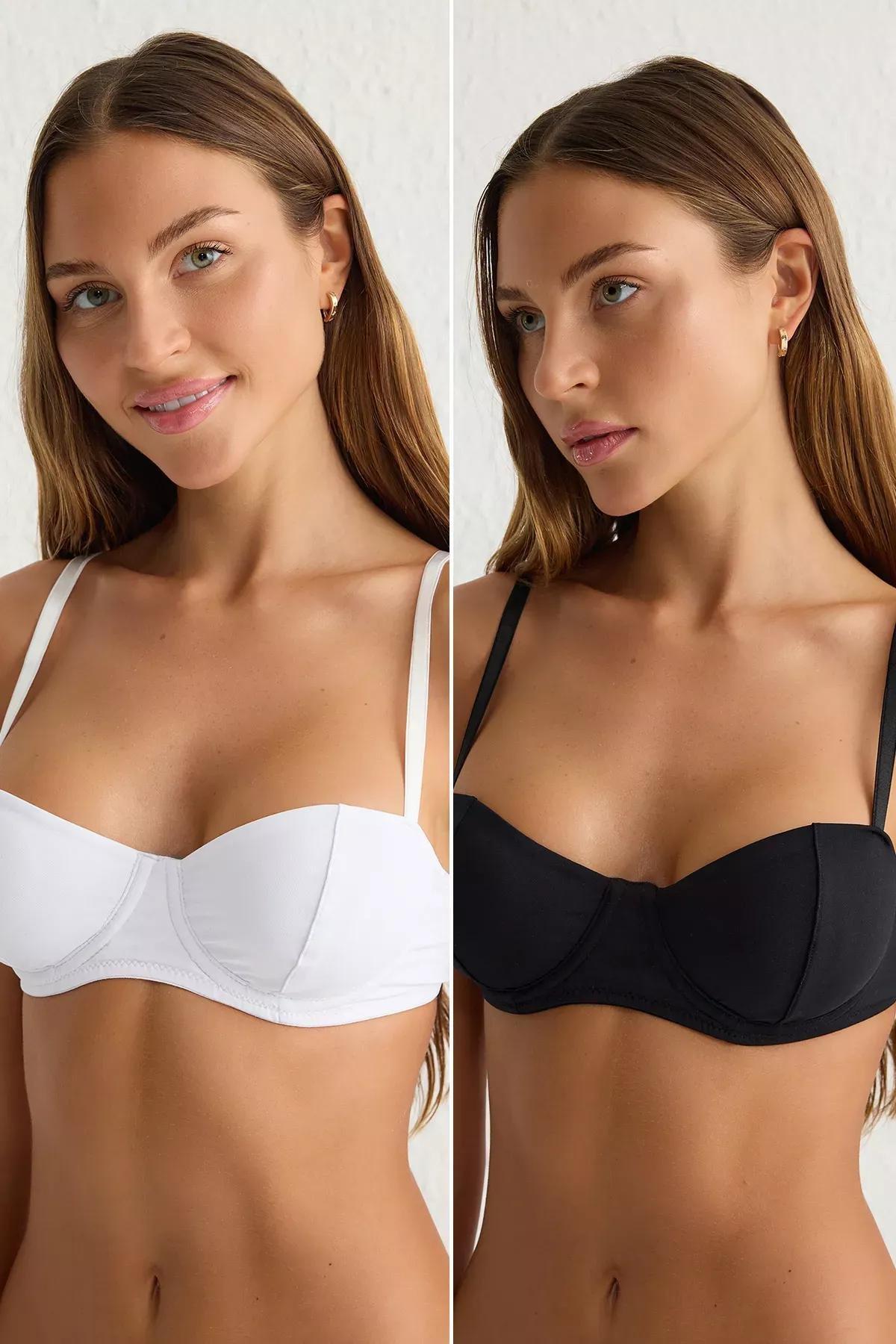 Black-White Cupless Bra, set of 2, , large image number 0
