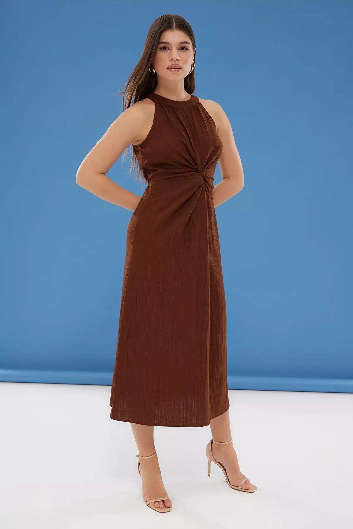 فستان طويل منسوج، بني, Brown, large image number 1