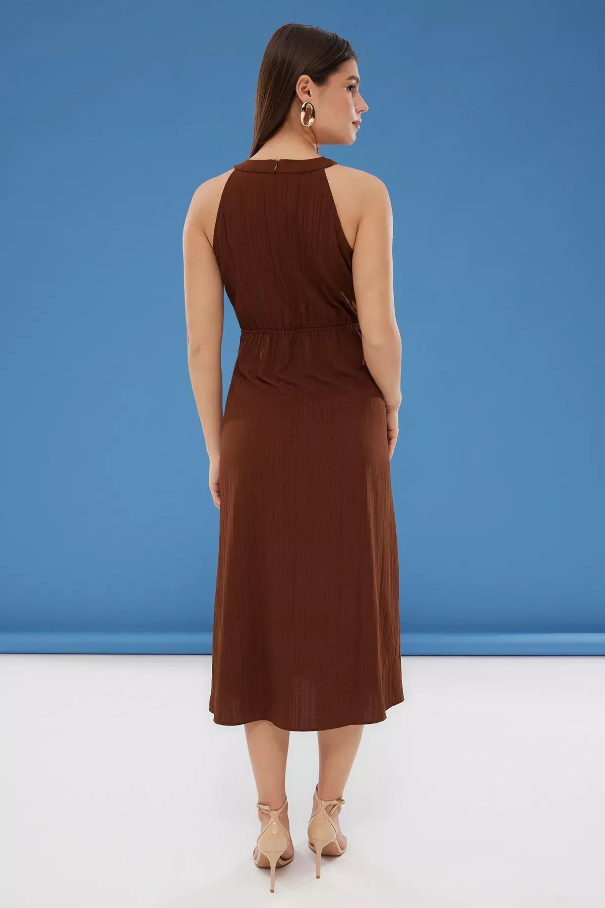 فستان طويل منسوج، بني, Brown, large image number 4
