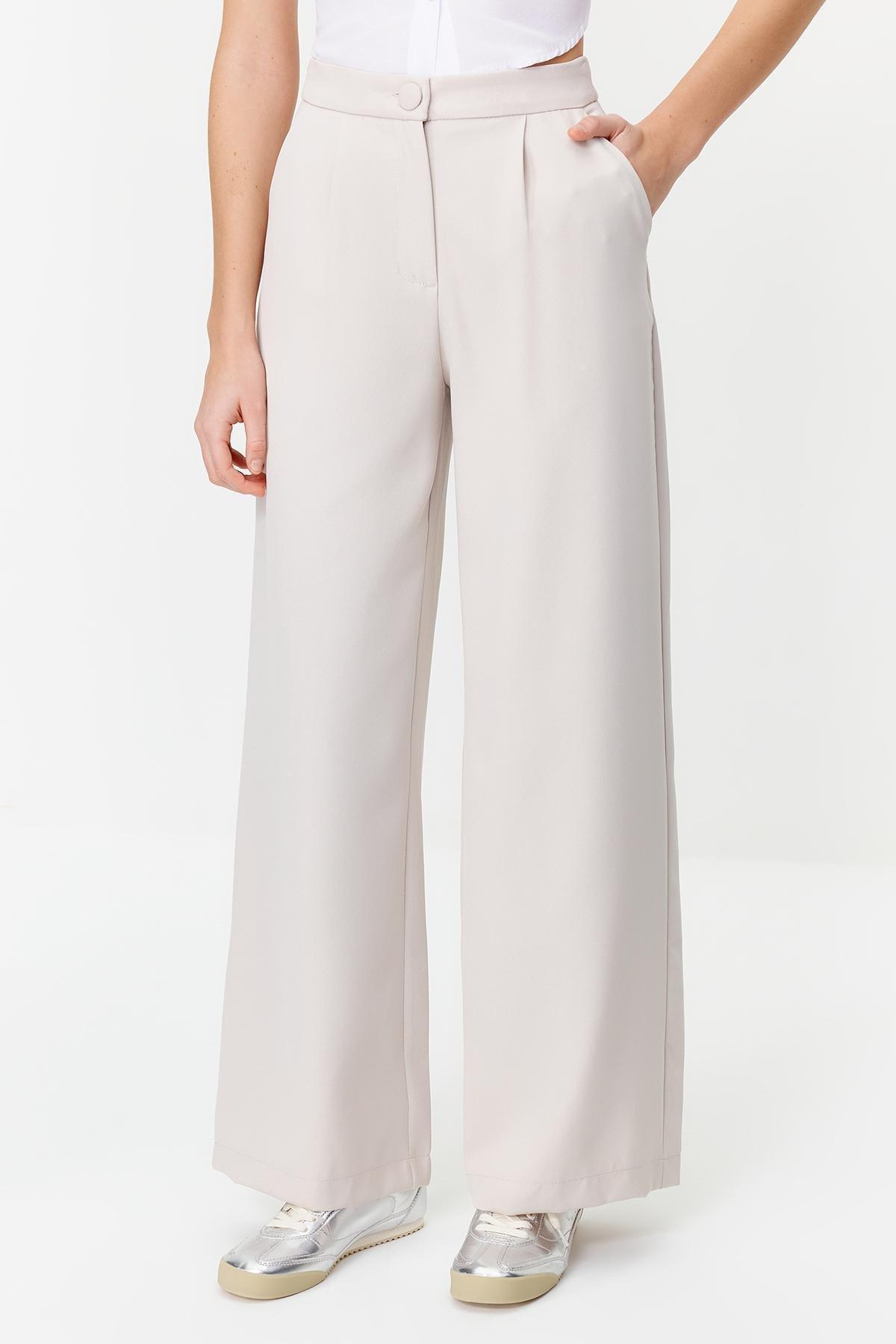 Grey Wide Leg Pleated Woven Trousers, , large image number 4