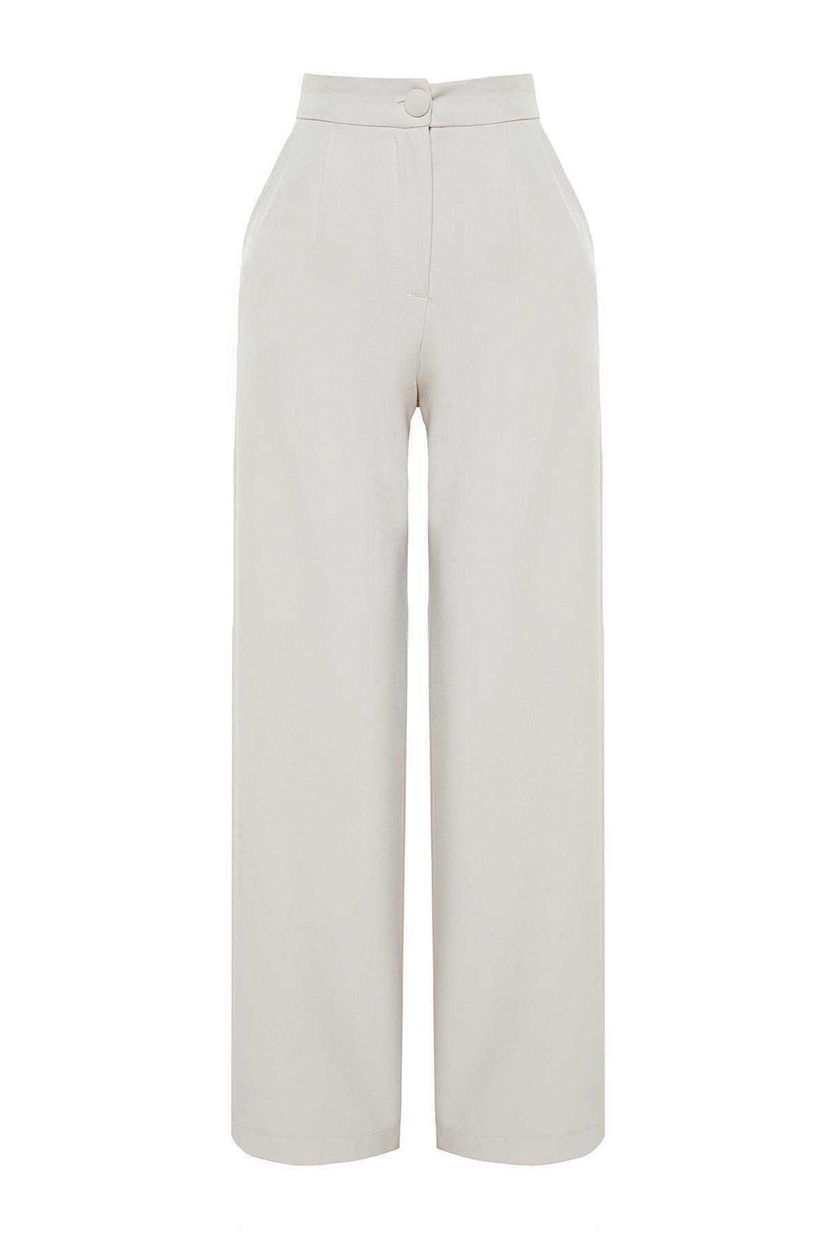 Grey Wide Leg Pleated Woven Trousers, , large image number 5