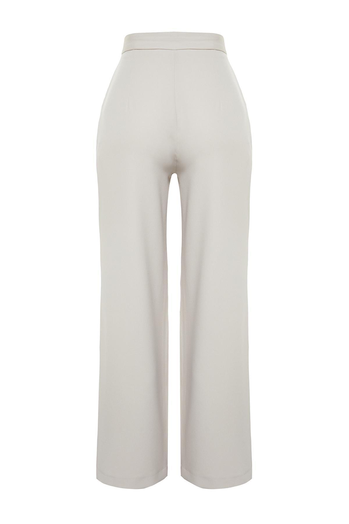 Grey Wide Leg Pleated Woven Trousers, , large image number 6