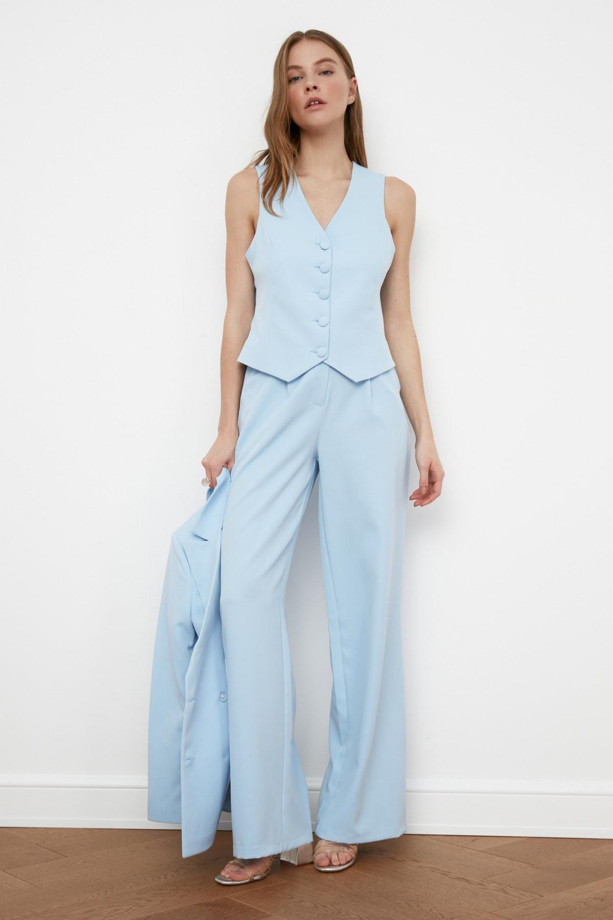Blue Wide Leg Pants, Dark blue, large image number 6