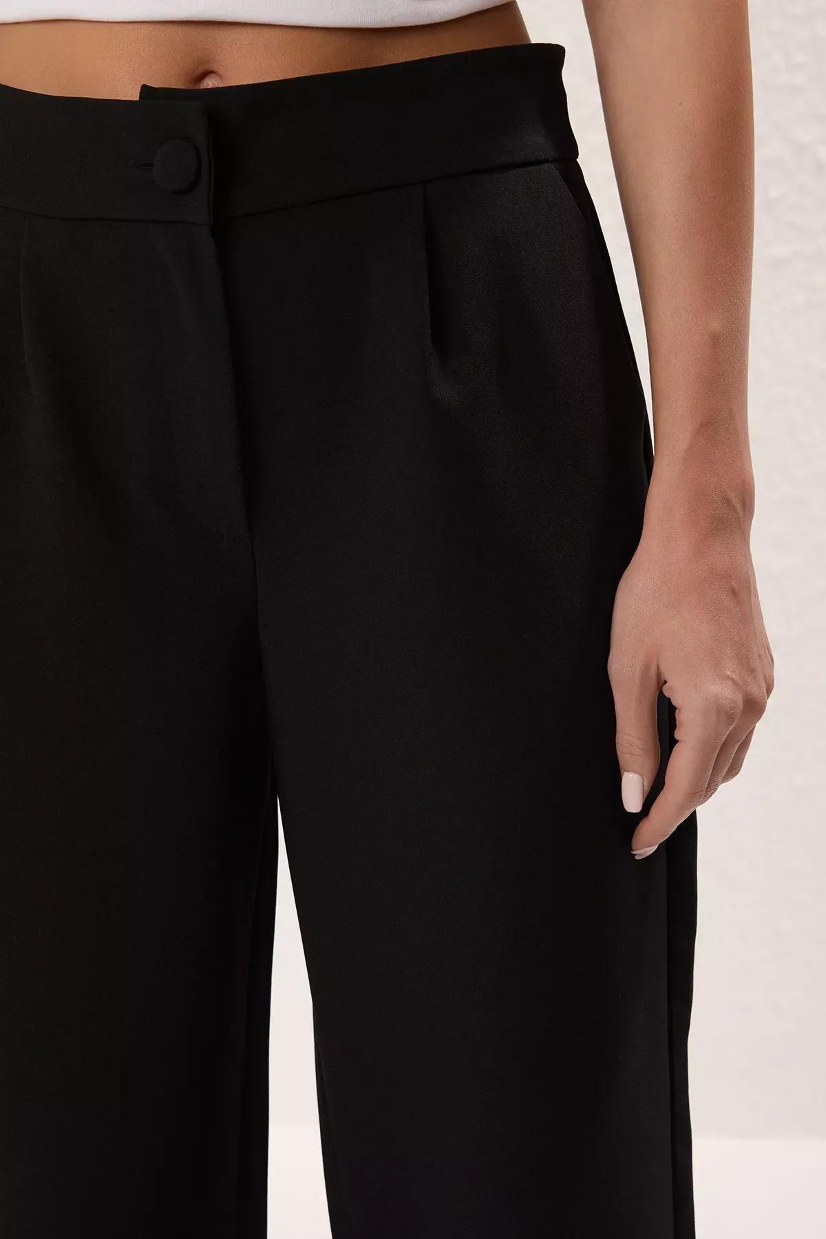 بنطال بخصر مرتفع وساق عريضة، أسود, Black, large image number 3