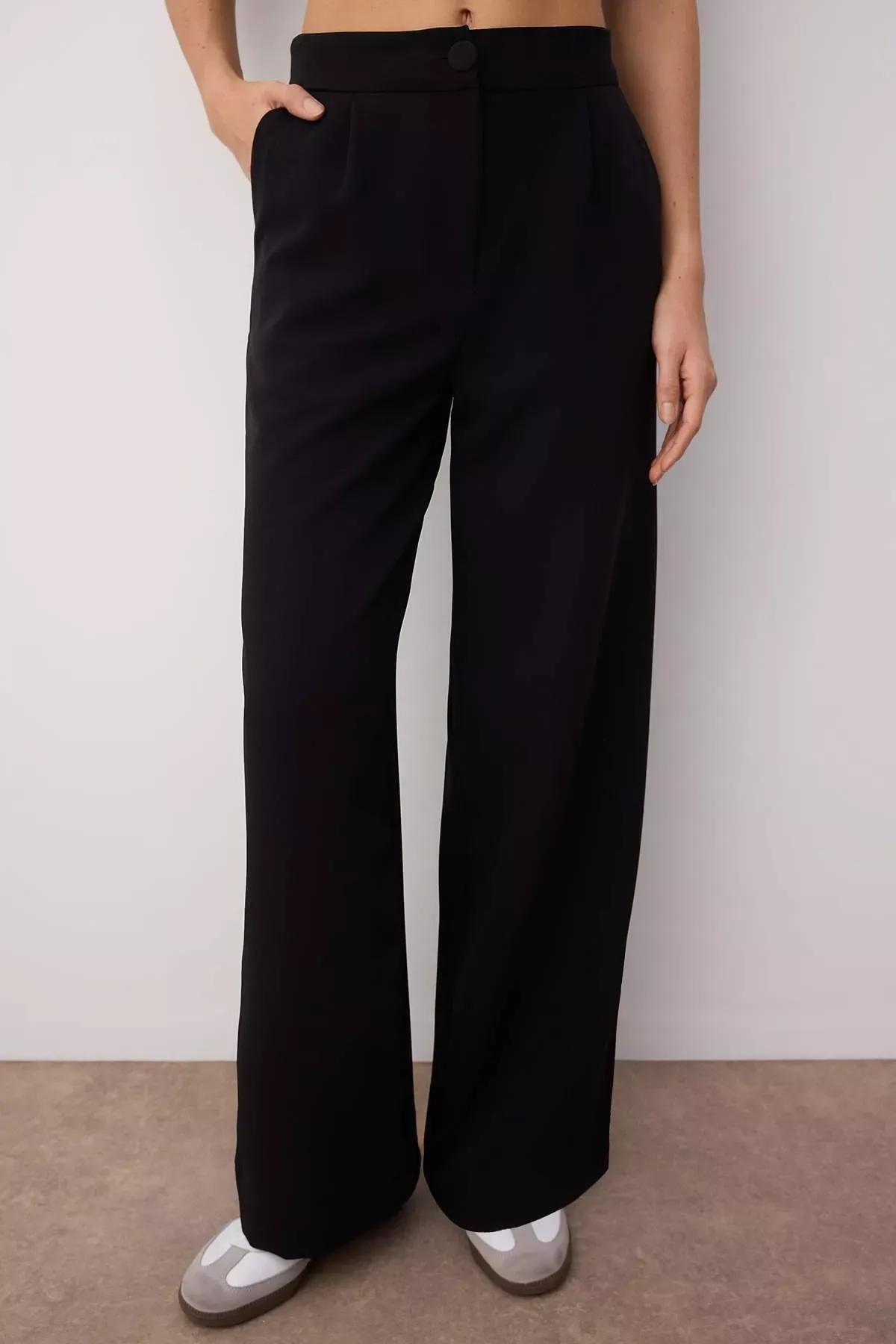 بنطال بخصر مرتفع وساق عريضة، أسود, Black, large image number 4