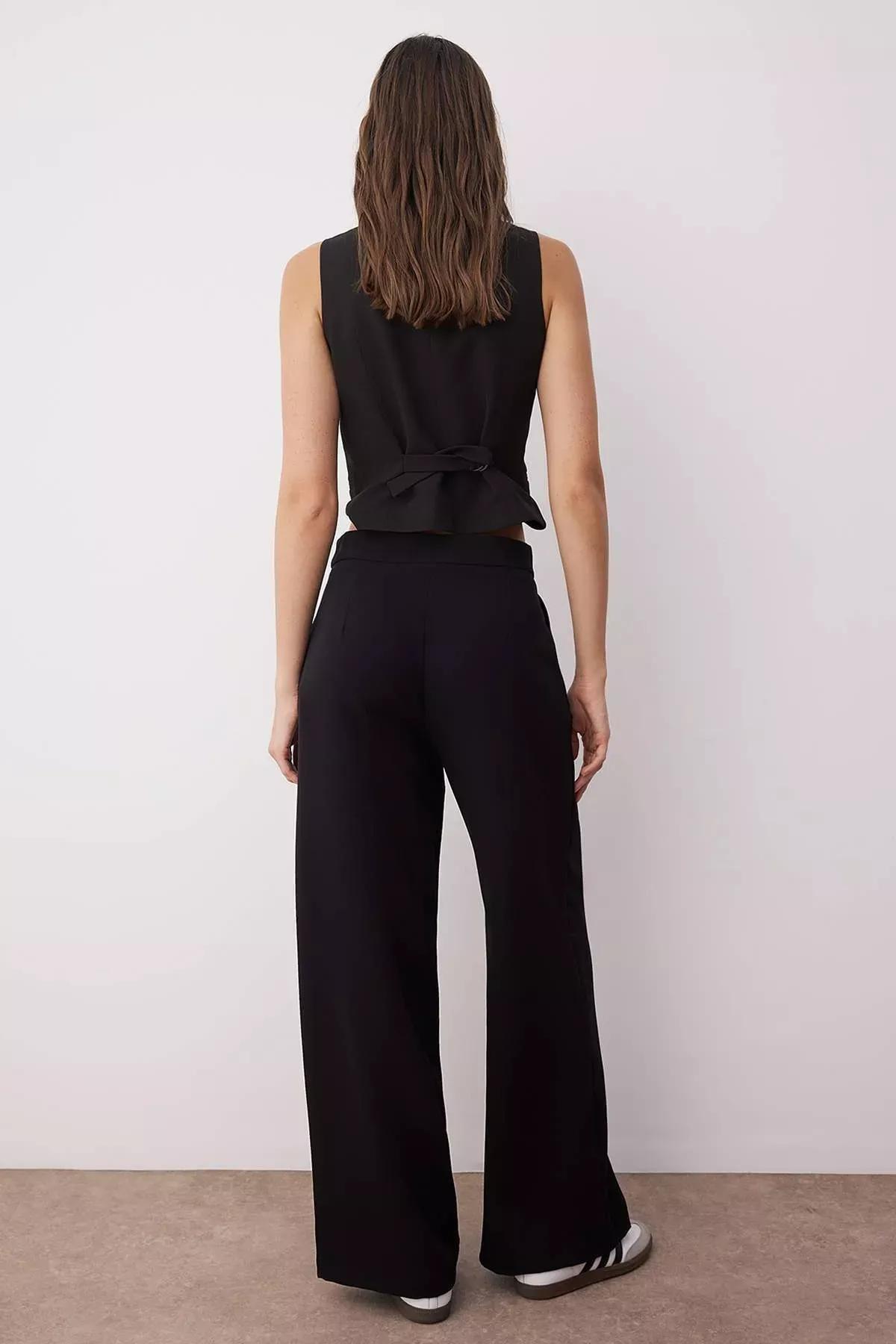 بنطال بخصر مرتفع وساق عريضة، أسود, Black, large image number 6