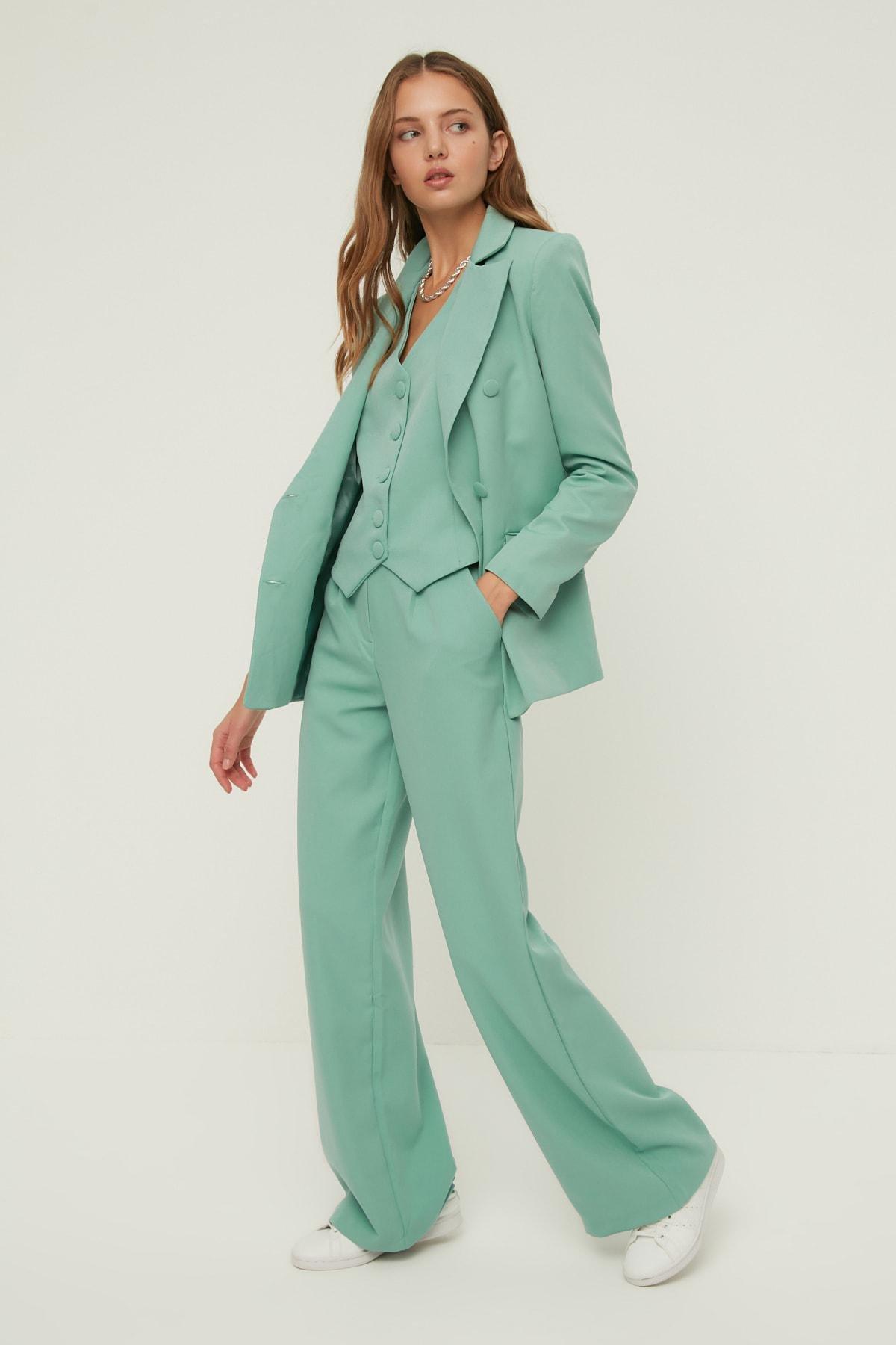 بنطال بقصة ساق عريضة، أخضر, Green, large image number 1