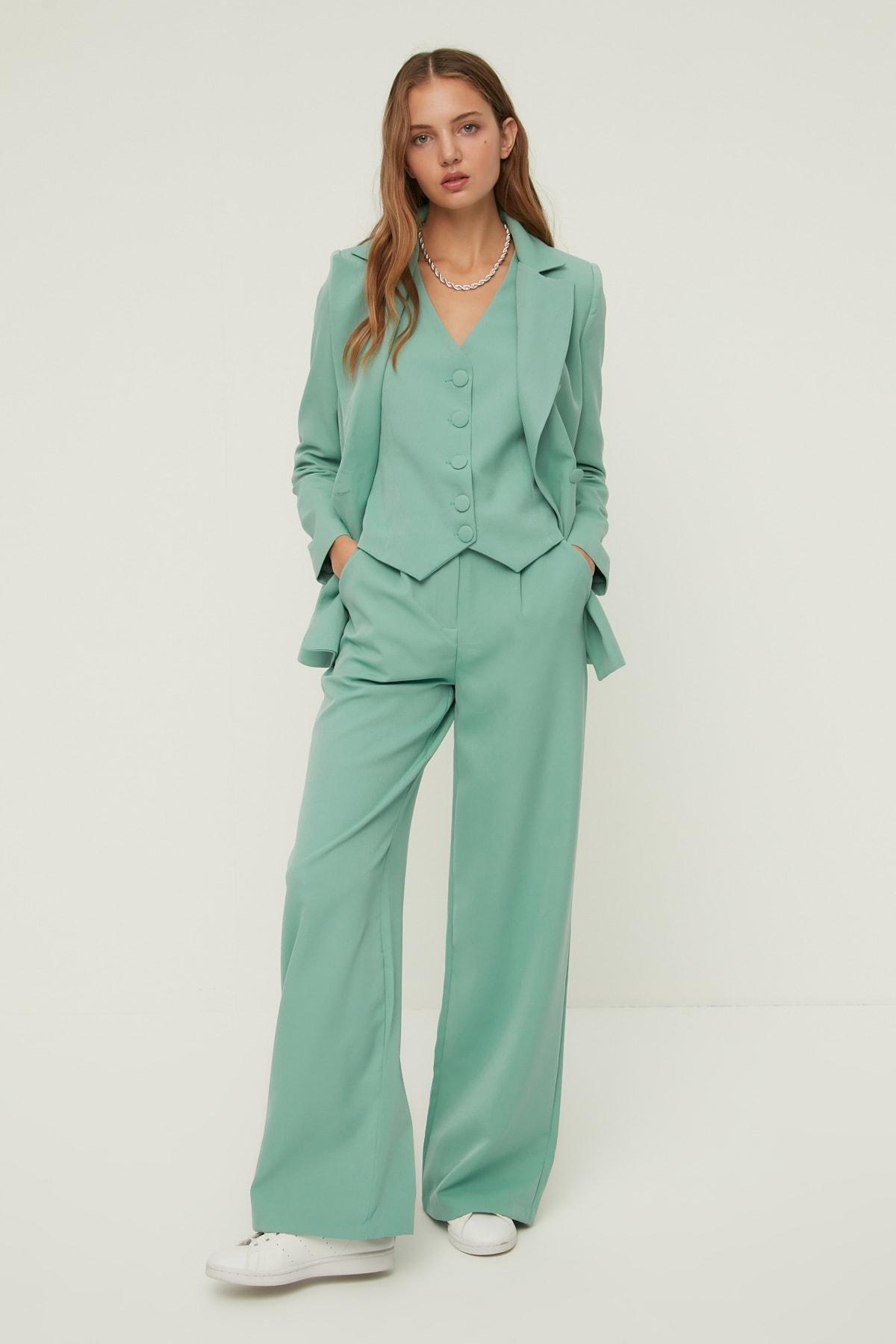 بنطال بقصة ساق عريضة، أخضر, Green, large image number 3