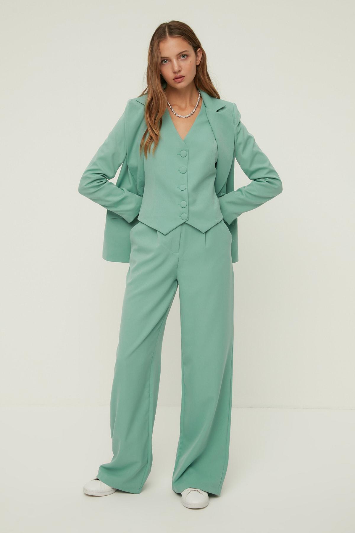 بنطال بقصة ساق عريضة، أخضر, Green, large image number 5