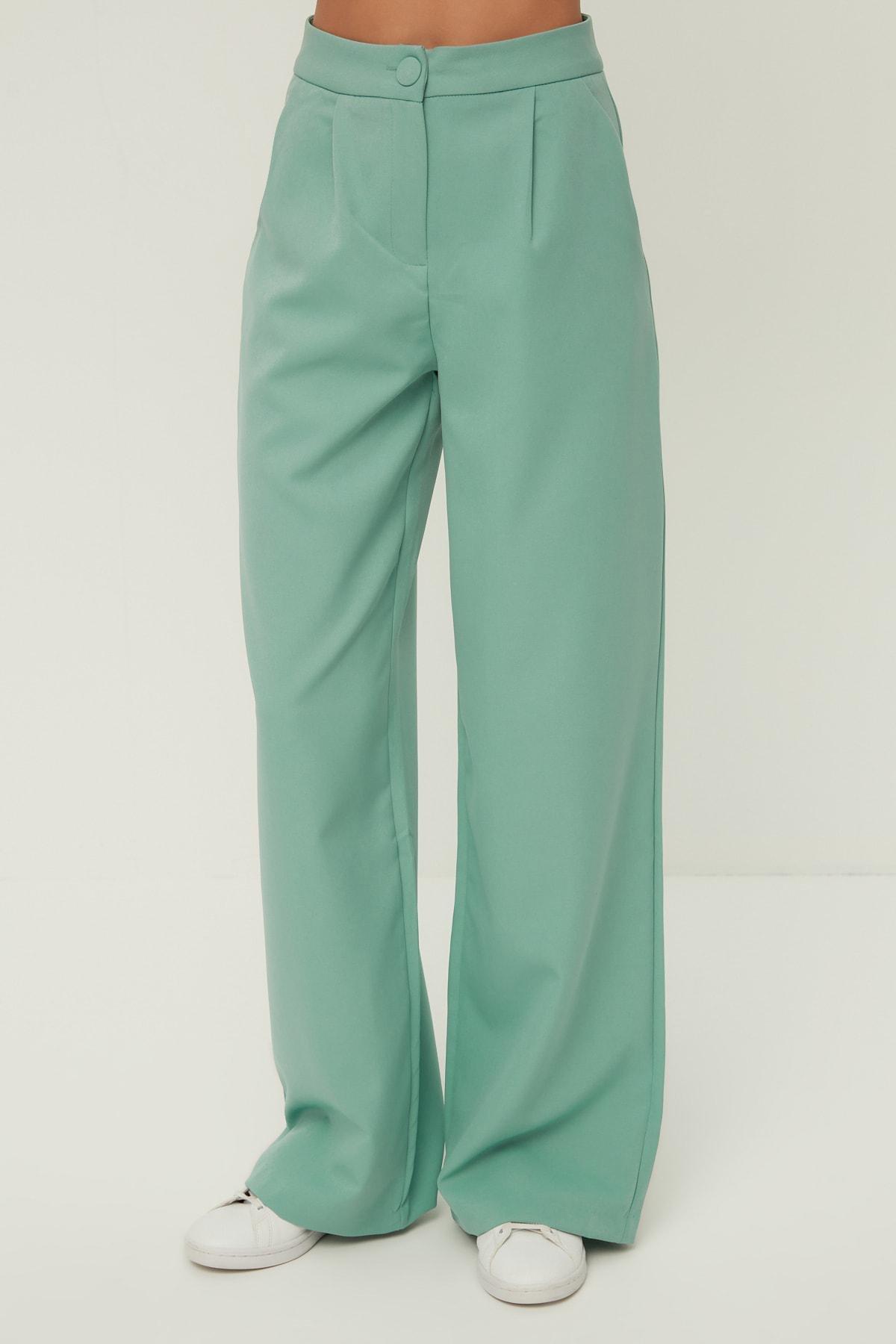 بنطال بقصة ساق عريضة، أخضر, Green, large image number 7