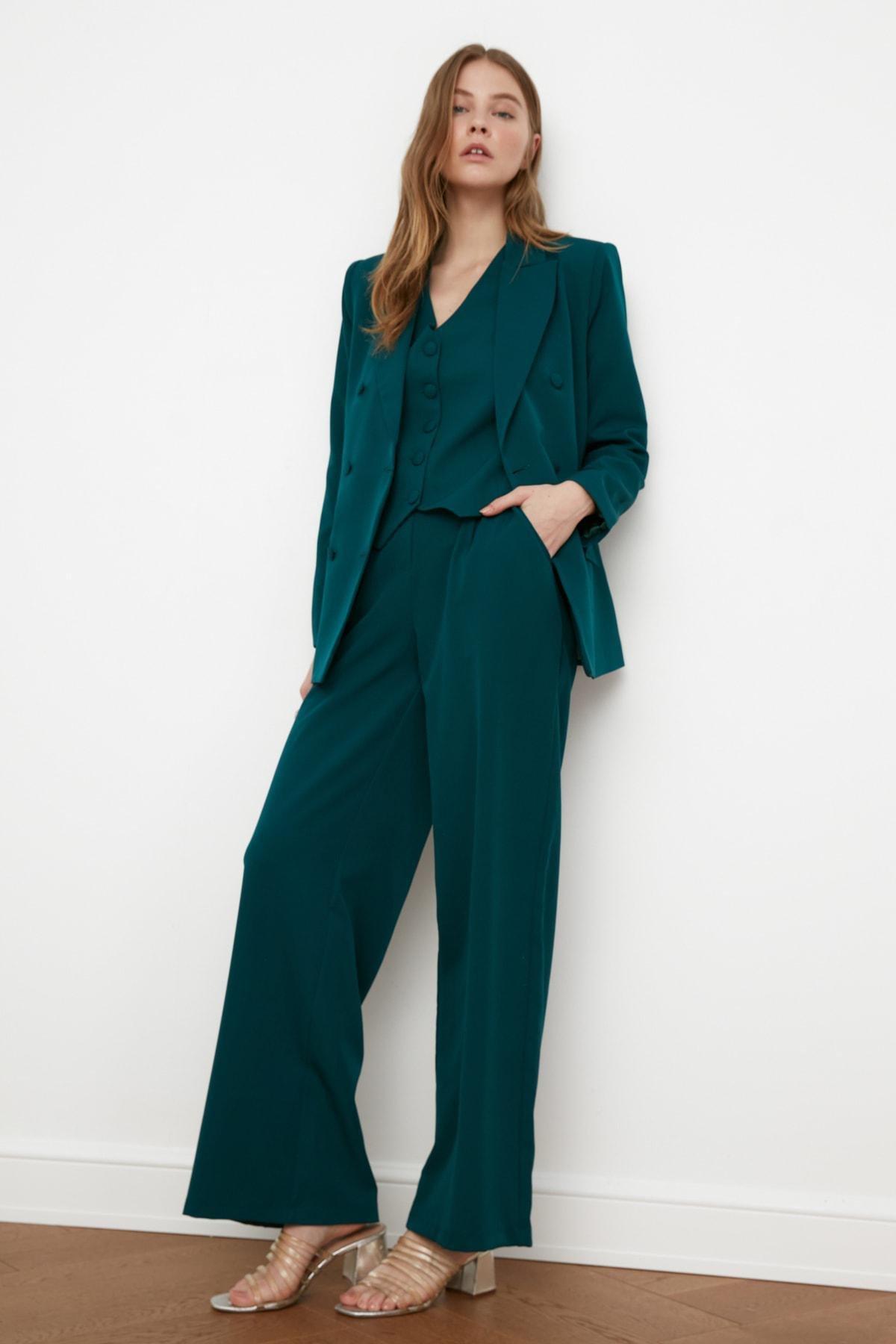 بنطال بقصة ساق عريضة، أخضر, Green, large image number 15