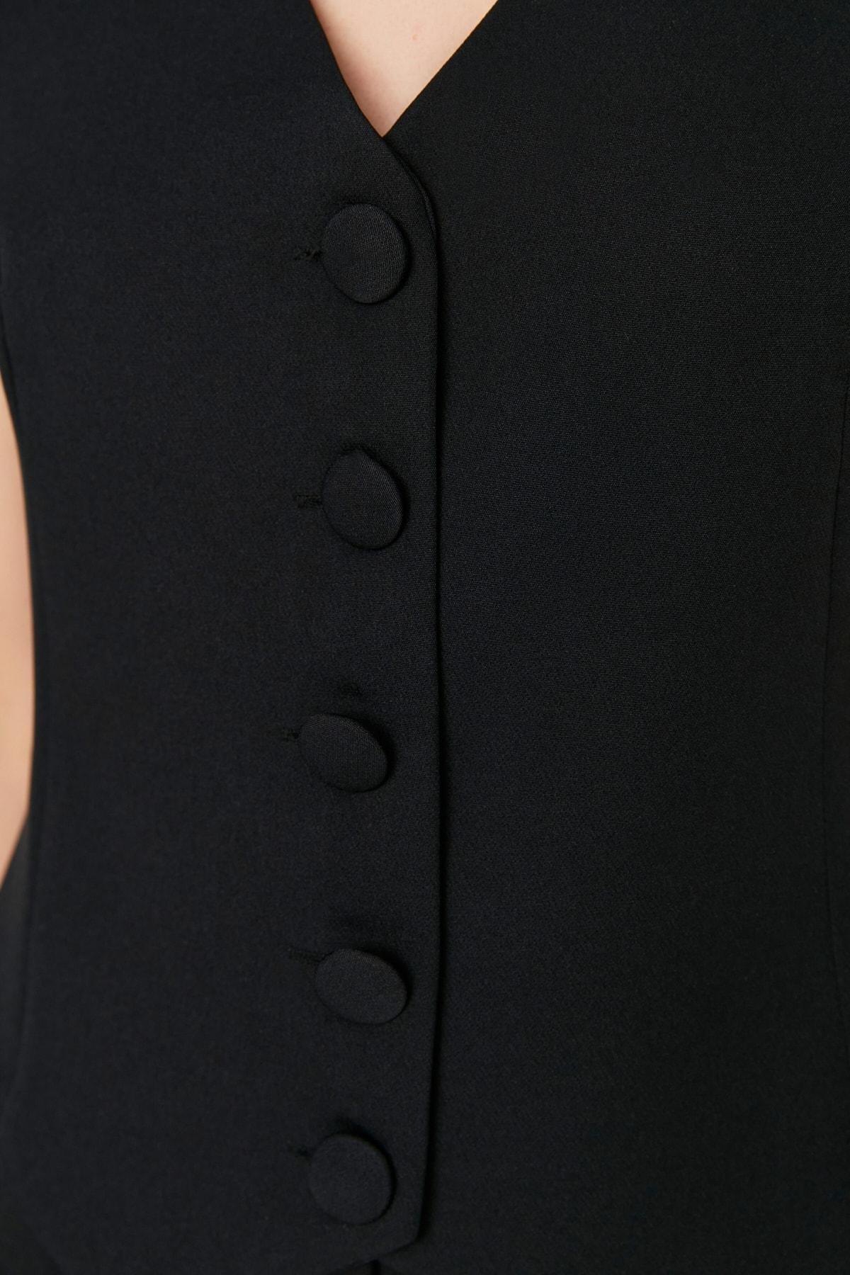 Black V-Neck Fitted Vest, Black, large image number 3