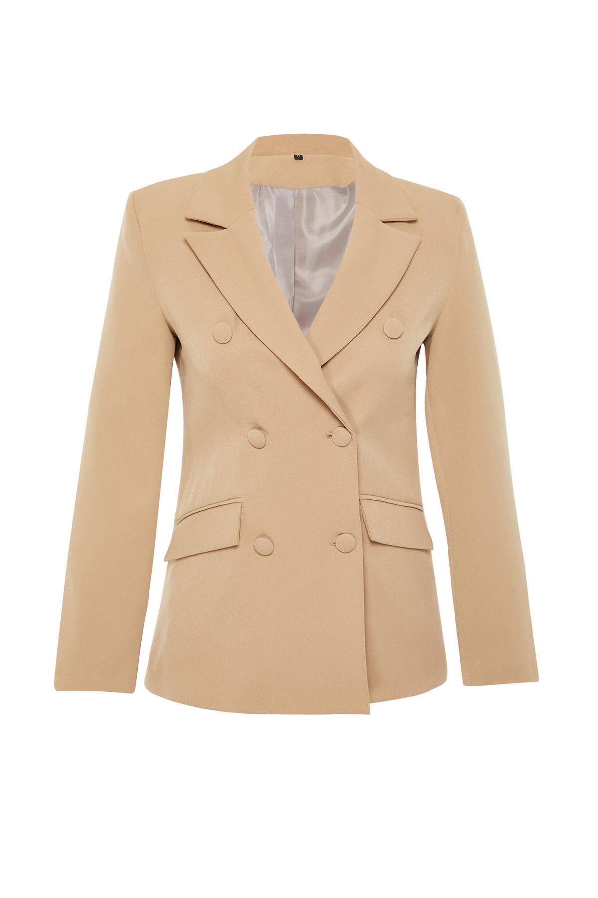 Brown Lined Double Breasted Blazer, , large image number 5