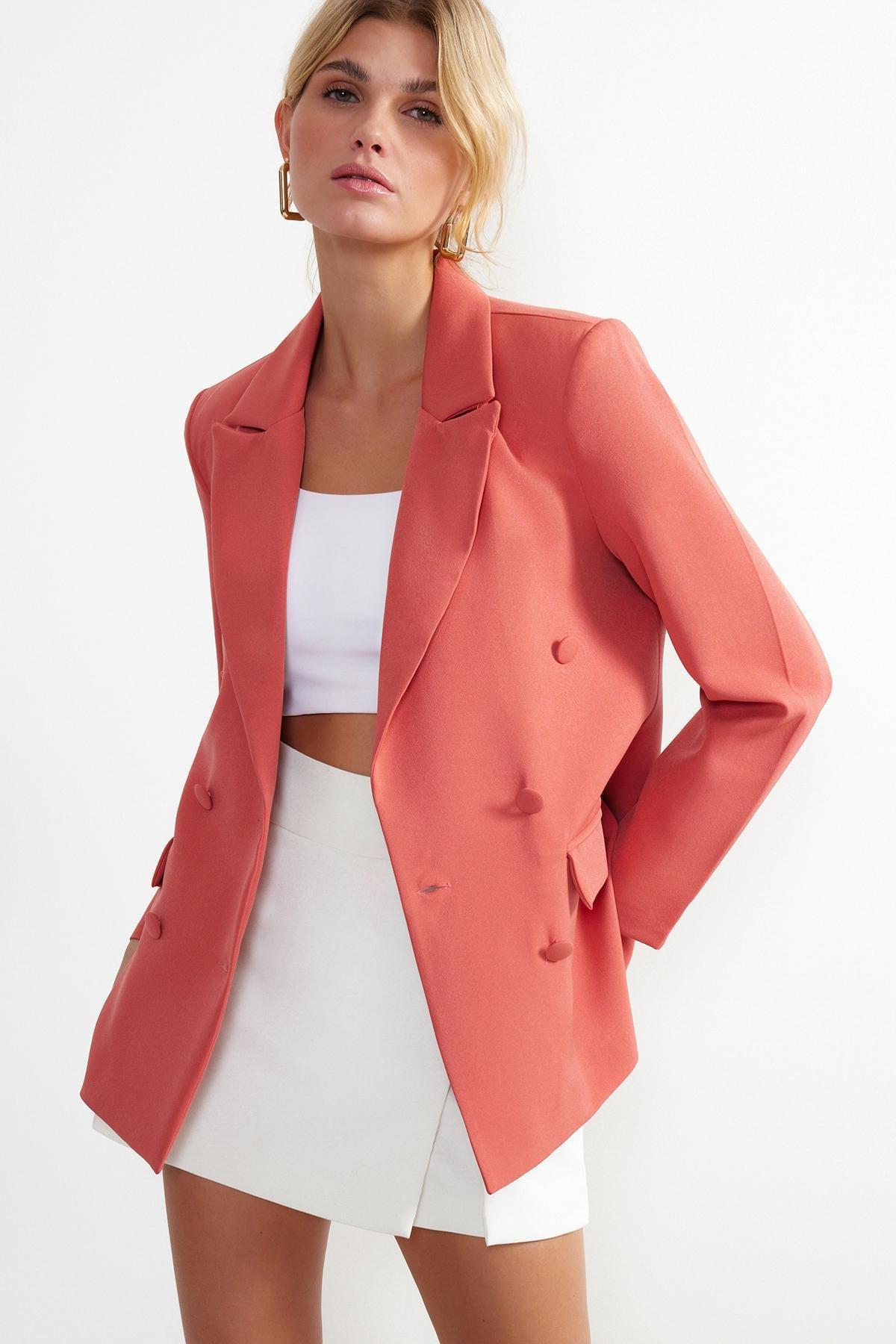 Pink Lined Double Breasted Blazer, , large image number 1