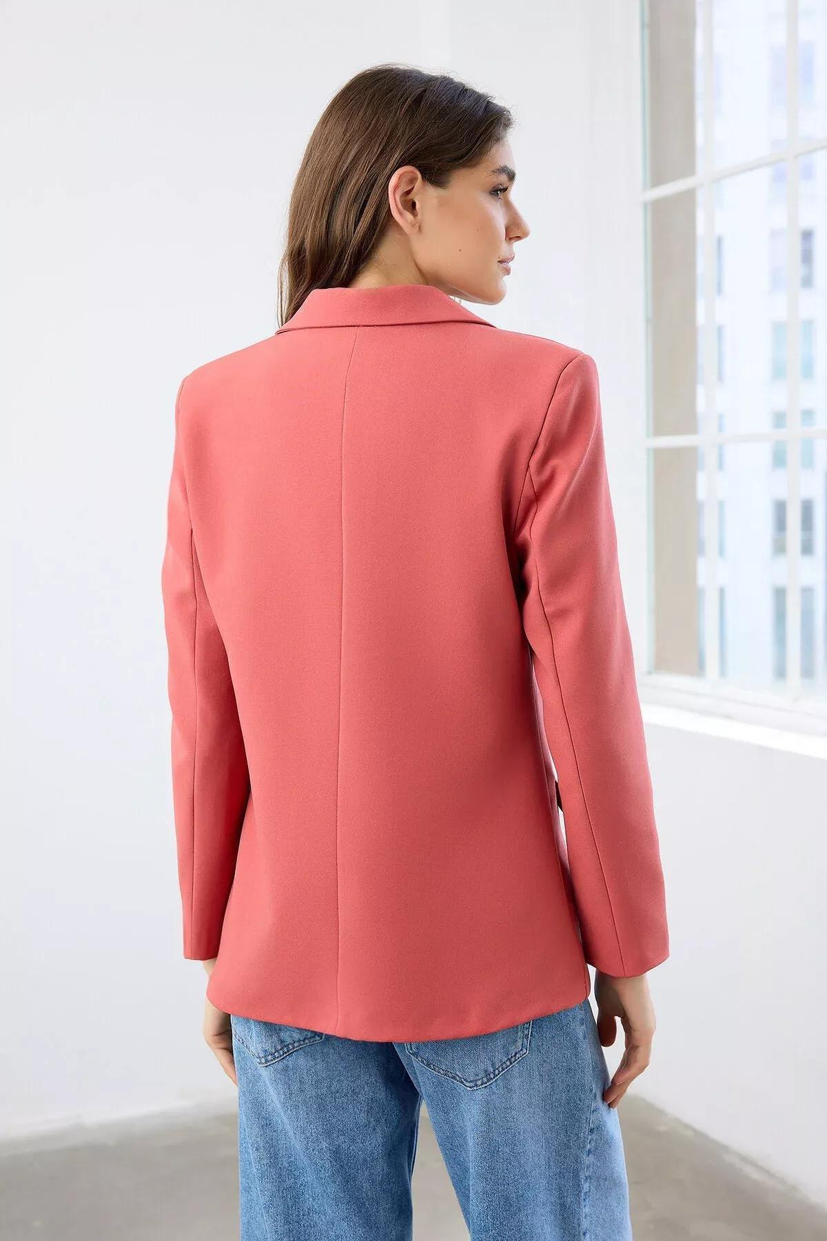 Pink Lined Double Breasted Blazer, Pomegranate flower, large image number 3