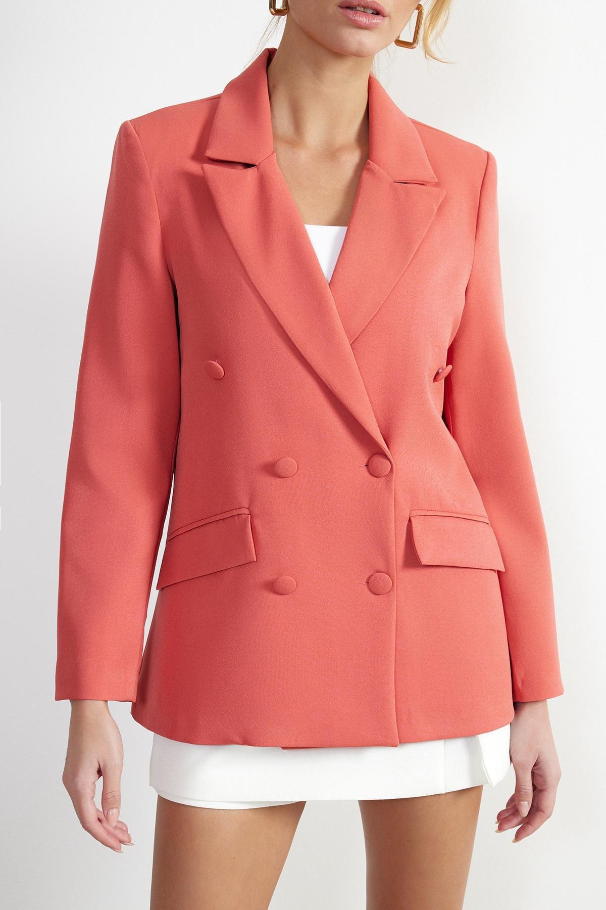 Pink Lined Double Breasted Blazer, Pomegranate flower, large image number 4