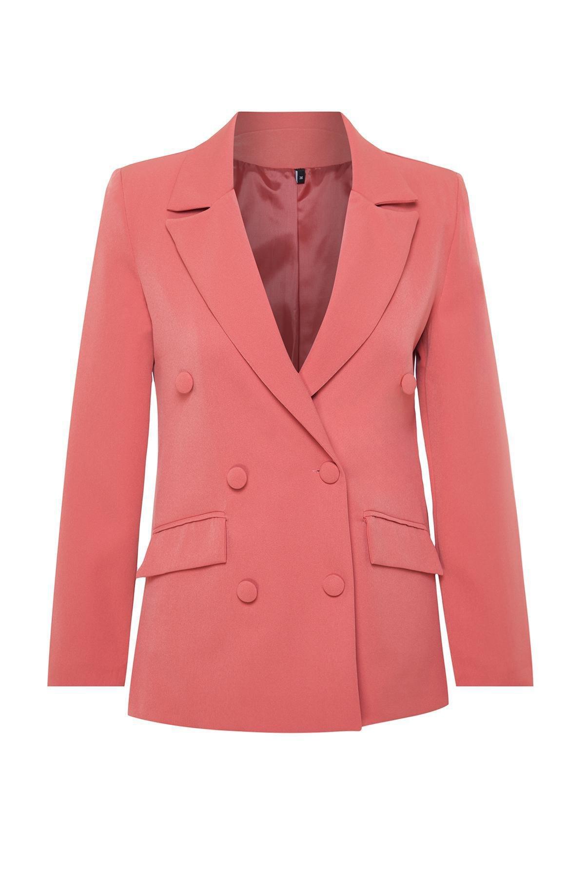 Pink Lined Double Breasted Blazer, Pomegranate flower, large image number 5