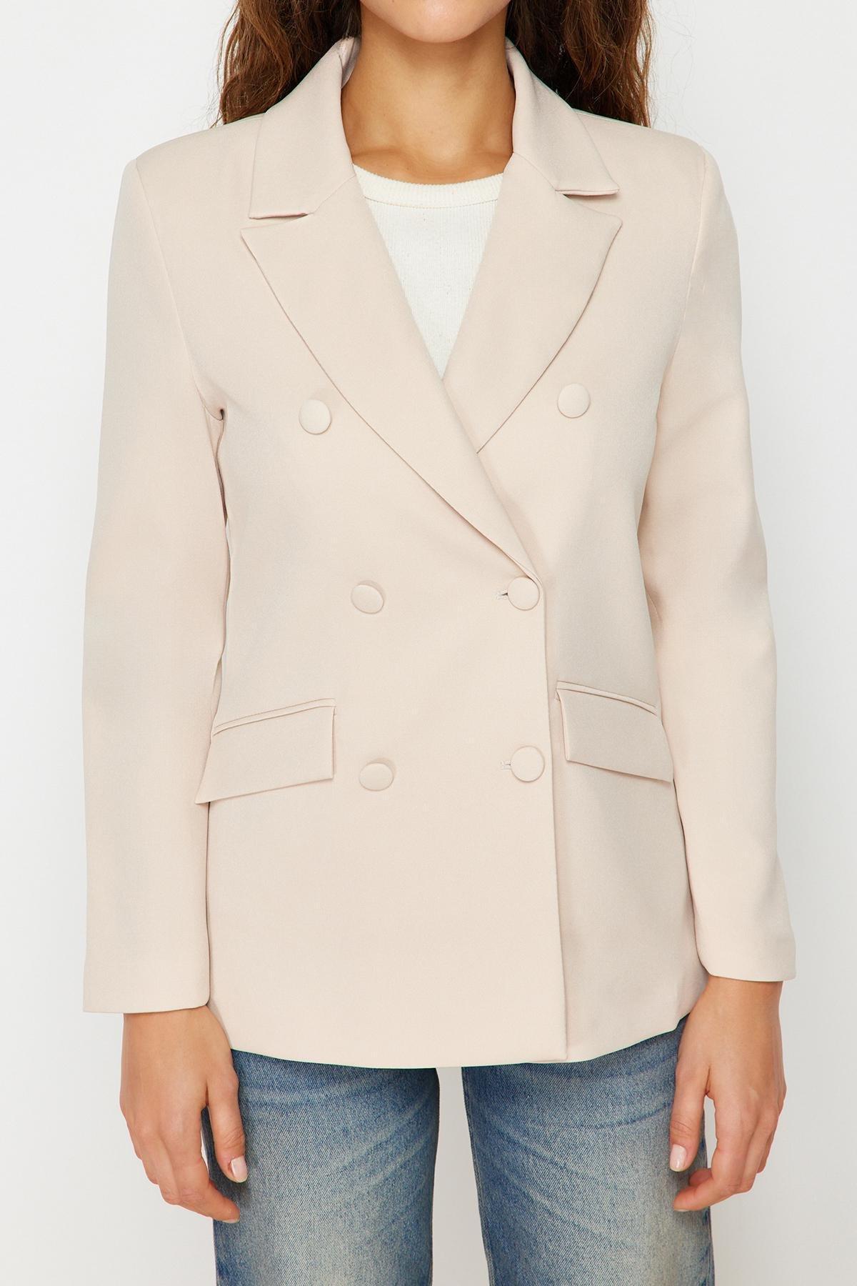 Beige Lapel Collar Blazer, , large image number 5