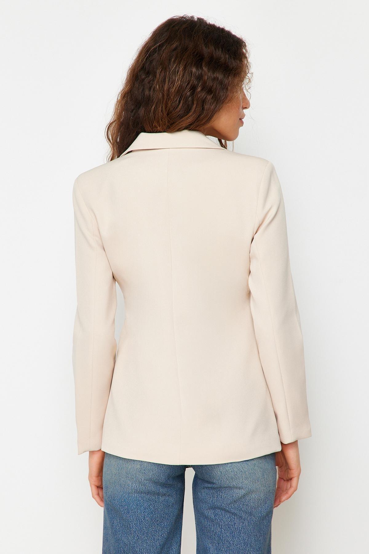 Beige Lapel Collar Blazer, , large image number 8