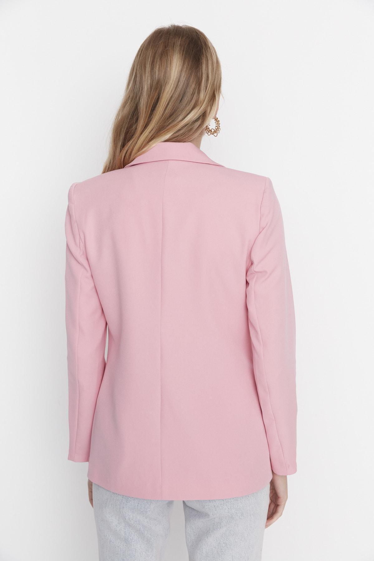 Pink Double Breasted Lapel Collar Blazer, , large image number 4