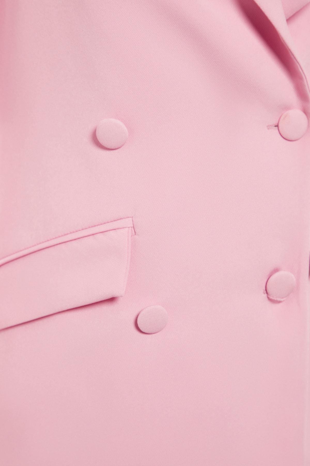 Pink Double Breasted Lapel Collar Blazer, , large image number 5