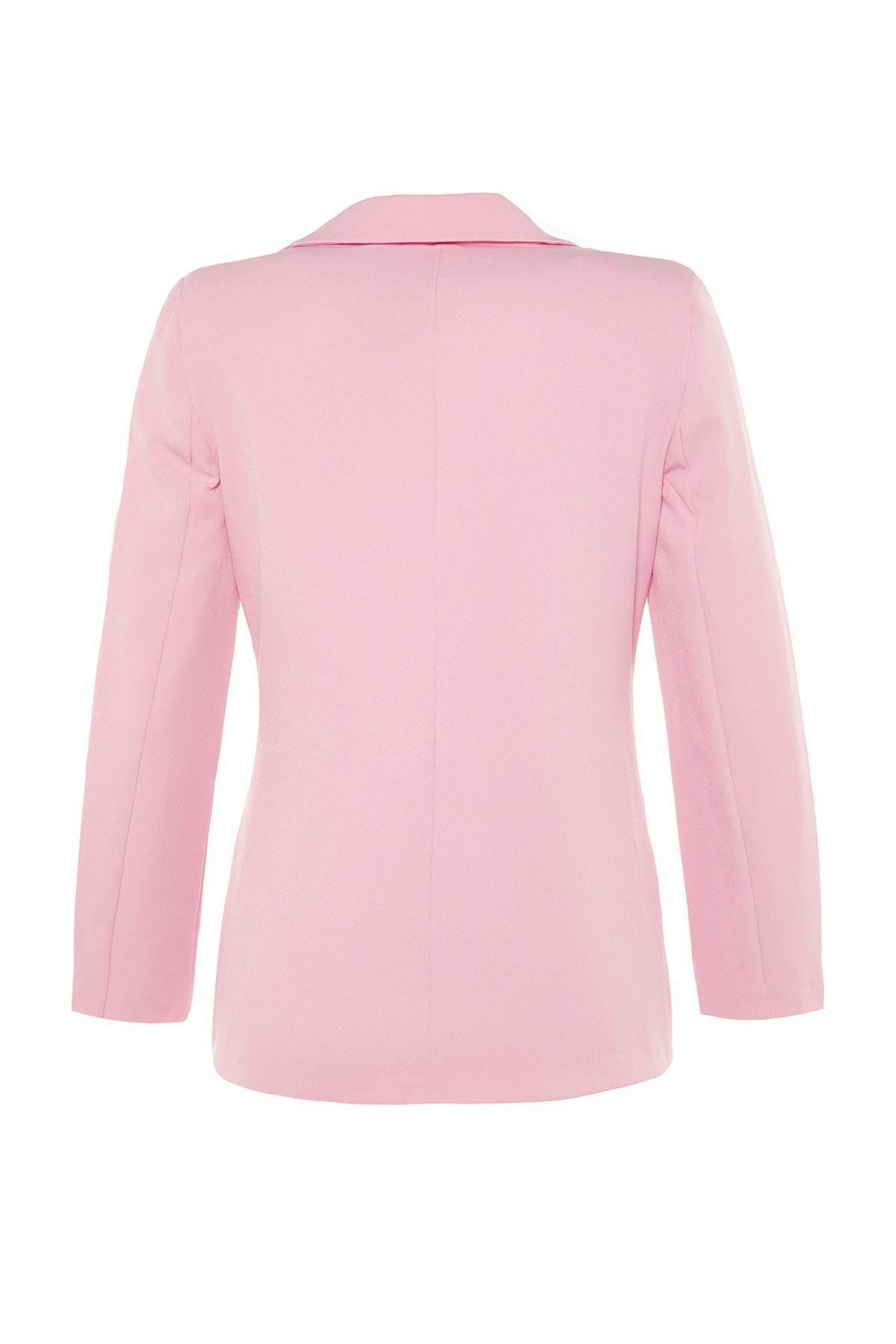 Pink Double Breasted Lapel Collar Blazer, , large image number 6