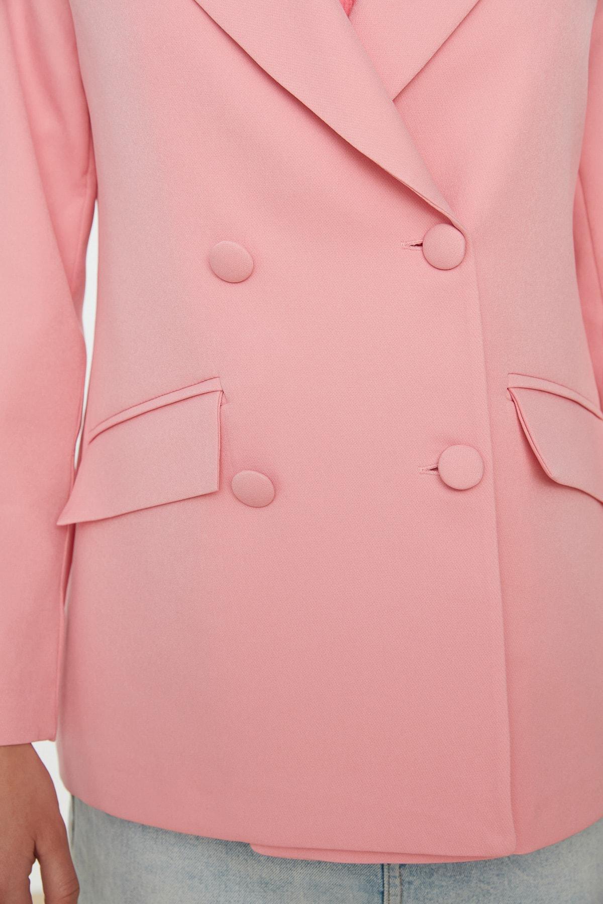 Pink Double Breasted Lapel Collar Blazer, , large image number 7