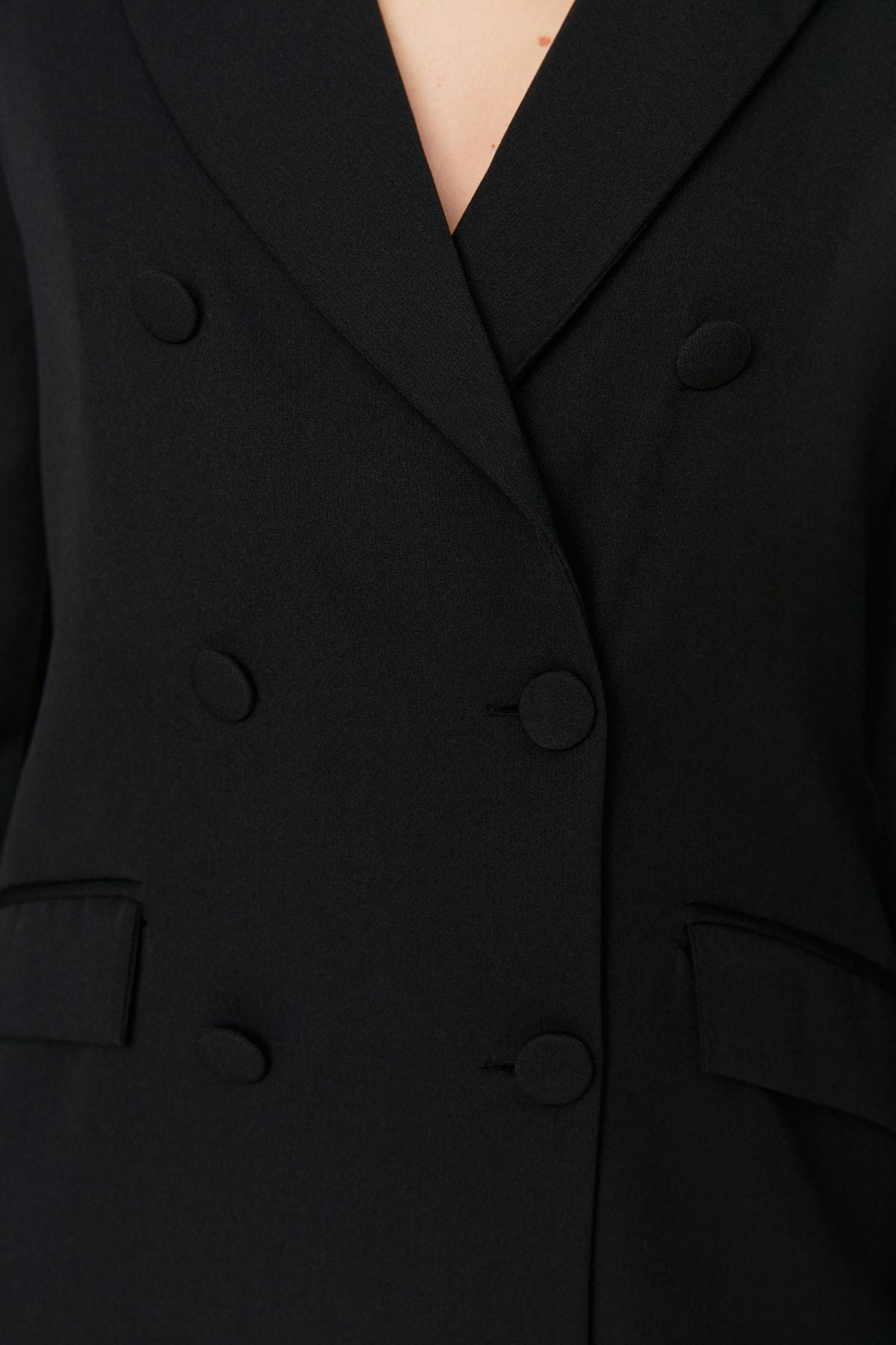 Black Double Breasted Lapel Collar Blazer, , large image number 3