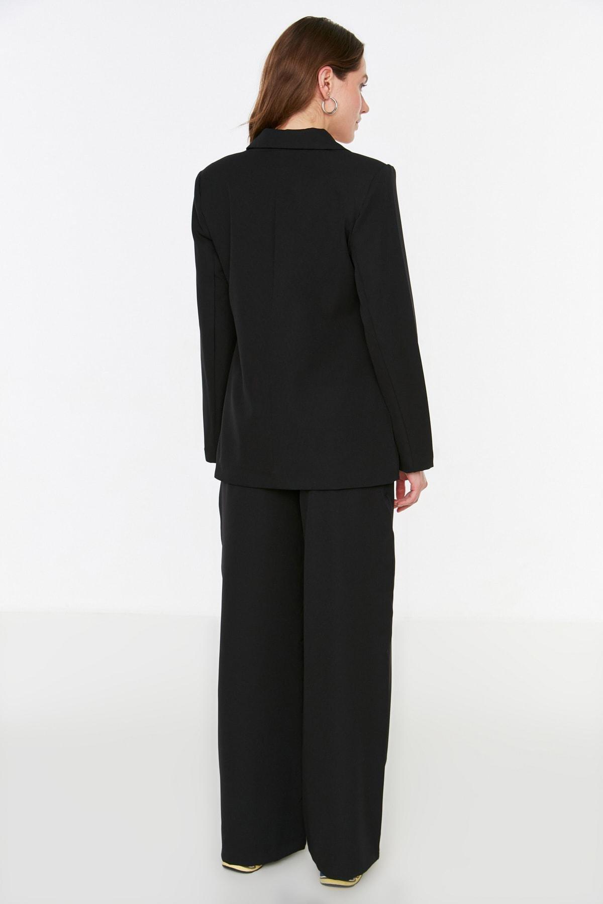 Black Double Breasted Lapel Collar Blazer, , large image number 4