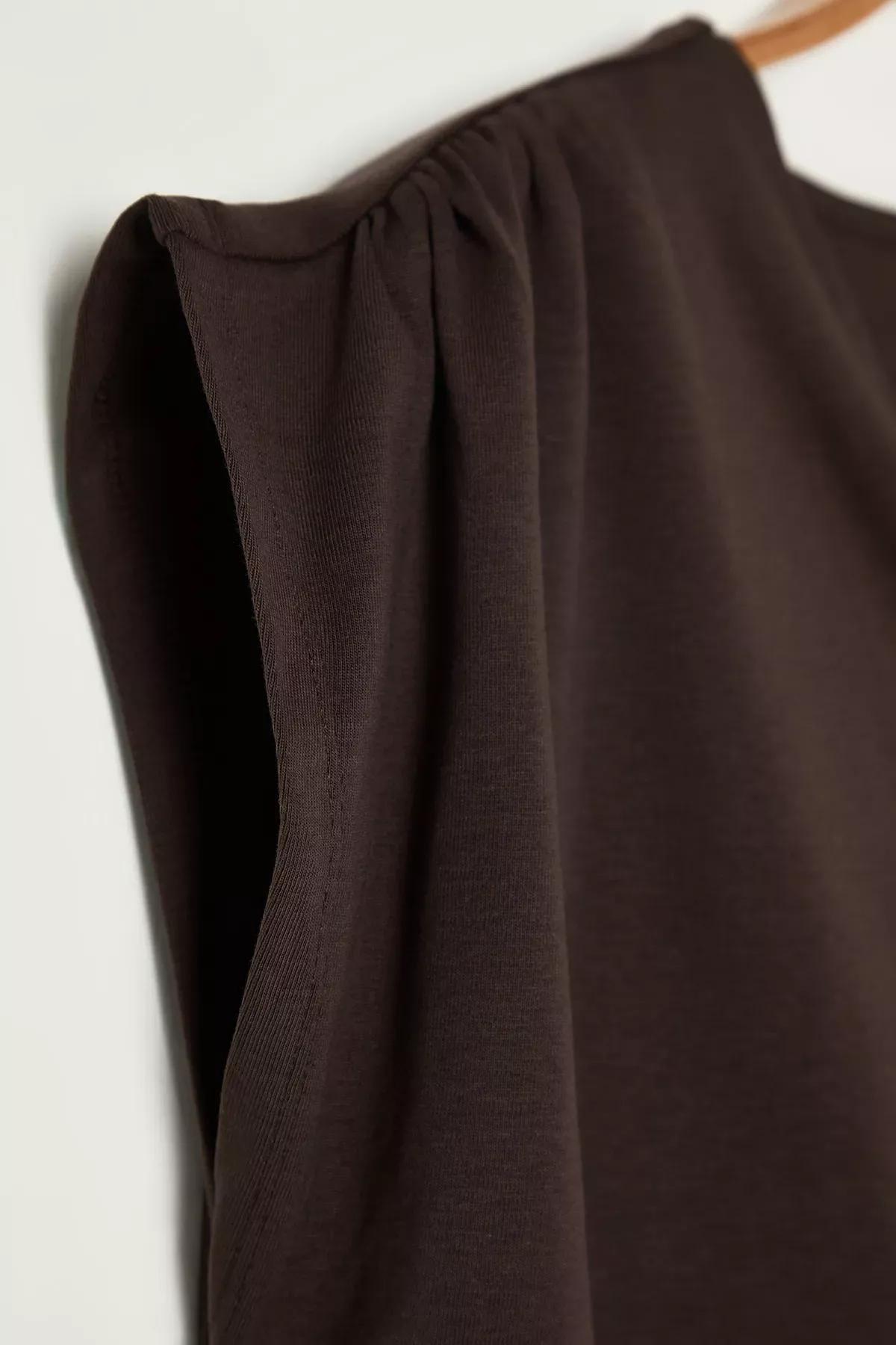 Brown Asymmetrical Cotton Plus Blouse, Brown, large image number 5