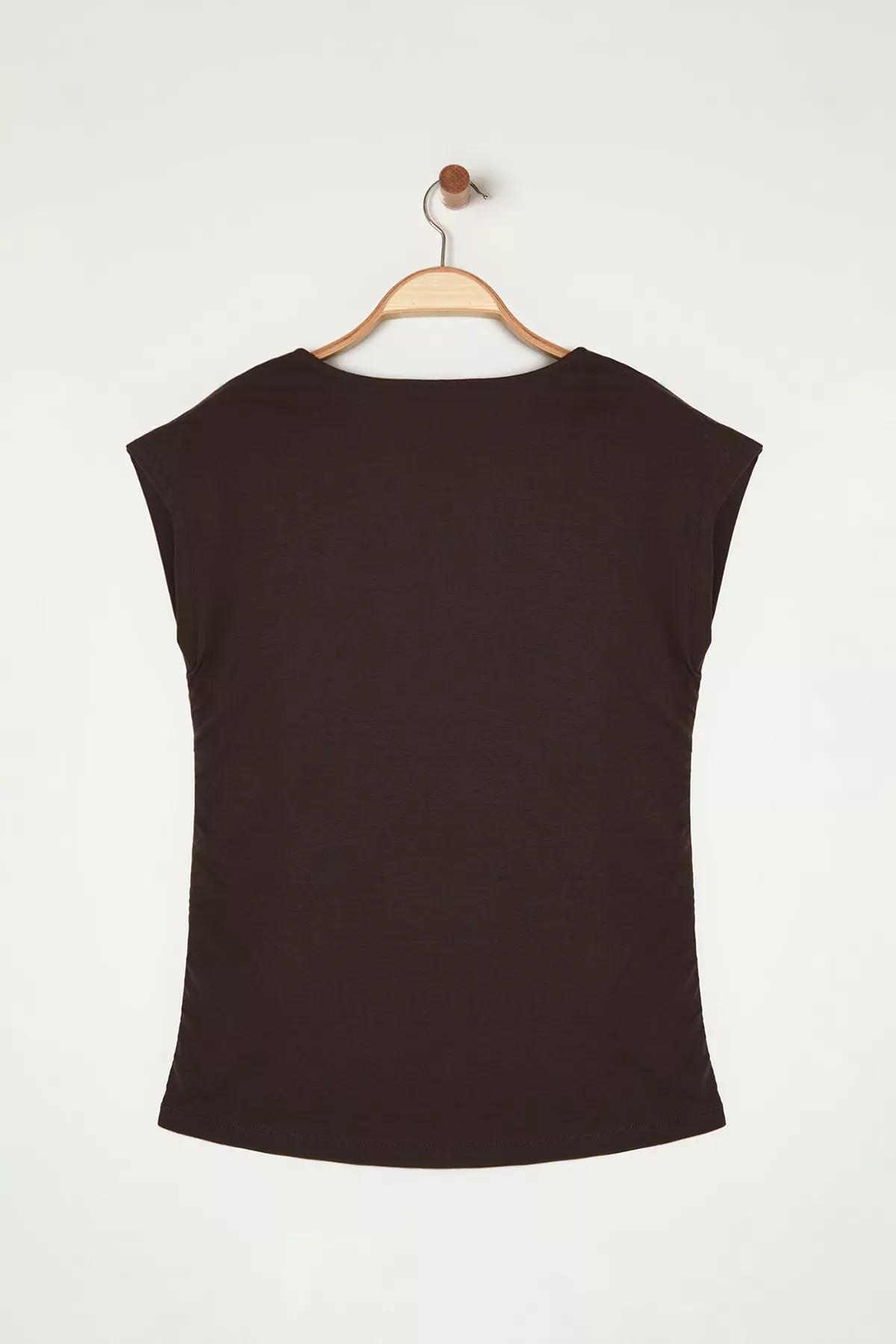 Brown Asymmetrical Cotton Plus Blouse, Brown, large image number 6