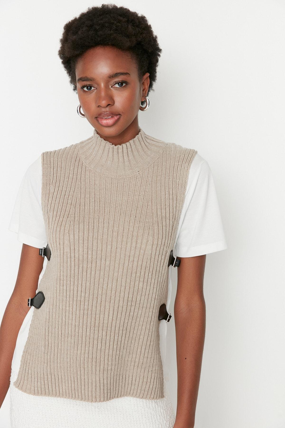 Trendyol - Gray Standing Collar Sweater Vest