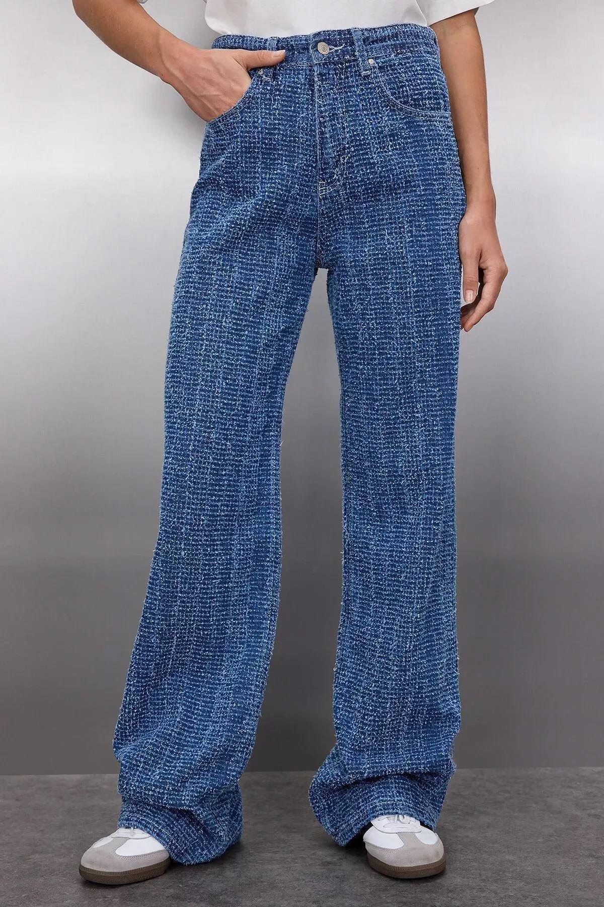 Blue High-Waist Wide Leg Jeans, Blue, large image number 1