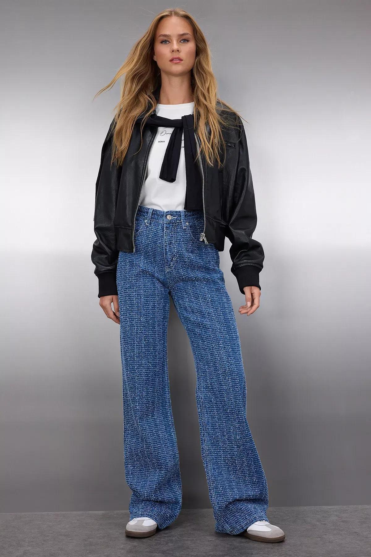 Blue High-Waist Wide Leg Jeans, Blue, large image number 2