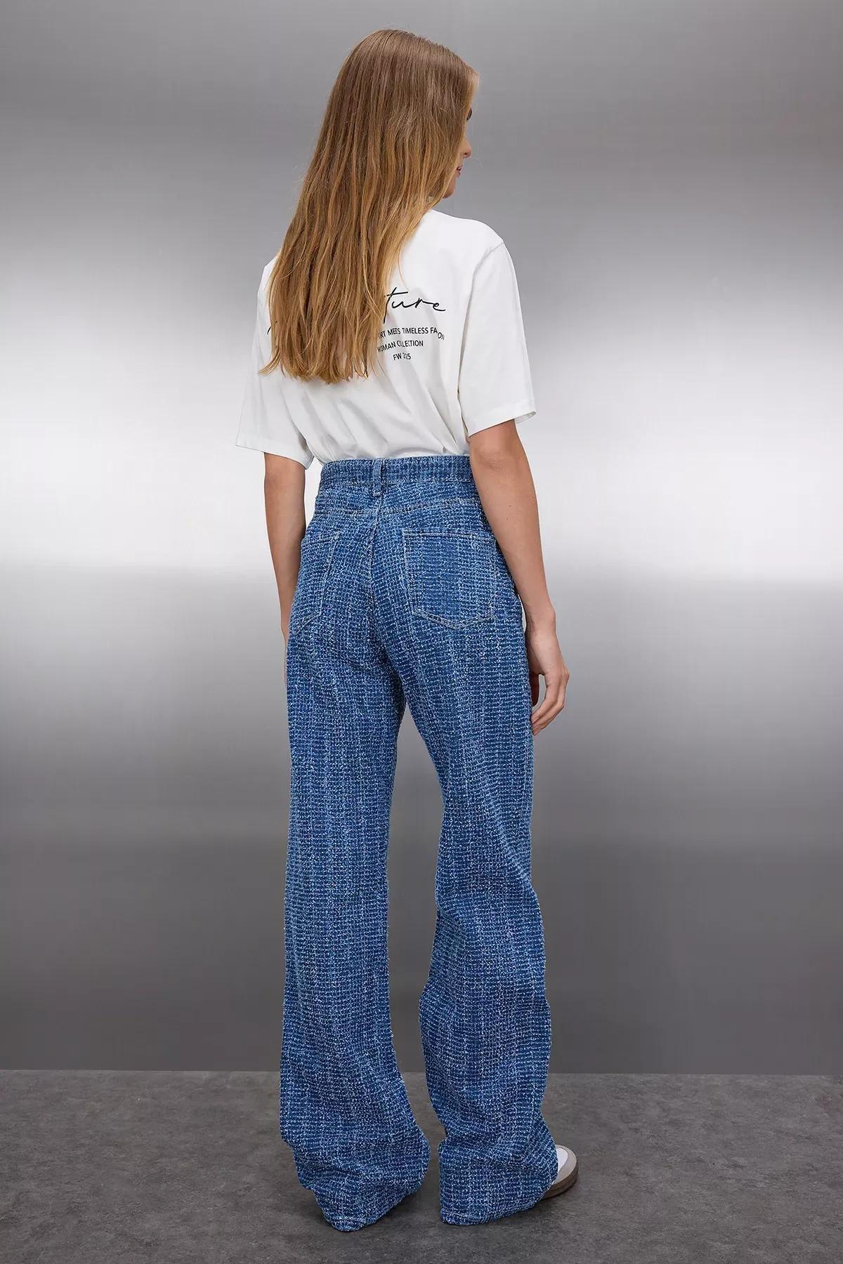 Blue High-Waist Wide Leg Jeans, Blue, large image number 3