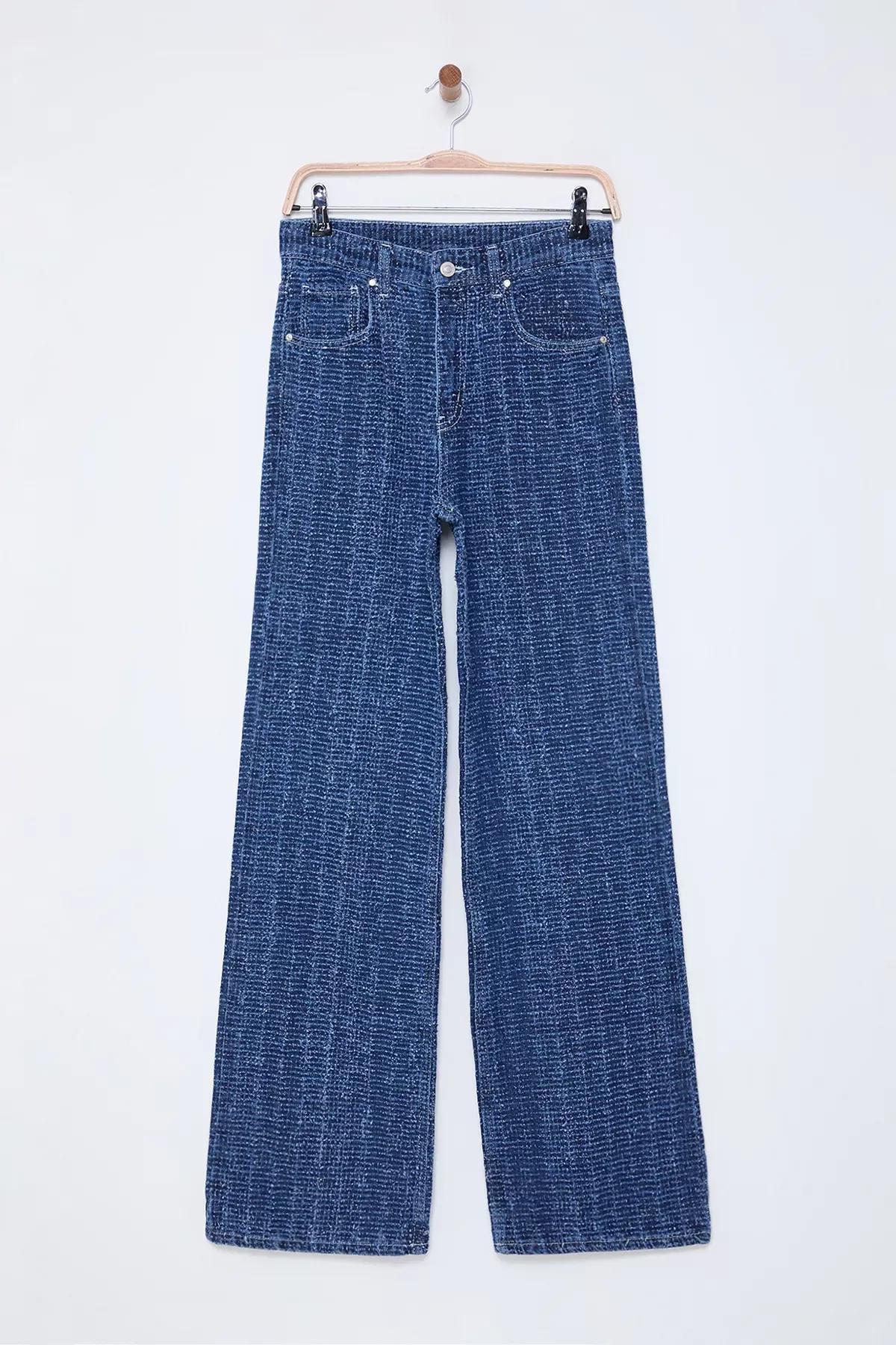 Blue High-Waist Wide Leg Jeans, Blue, large image number 4