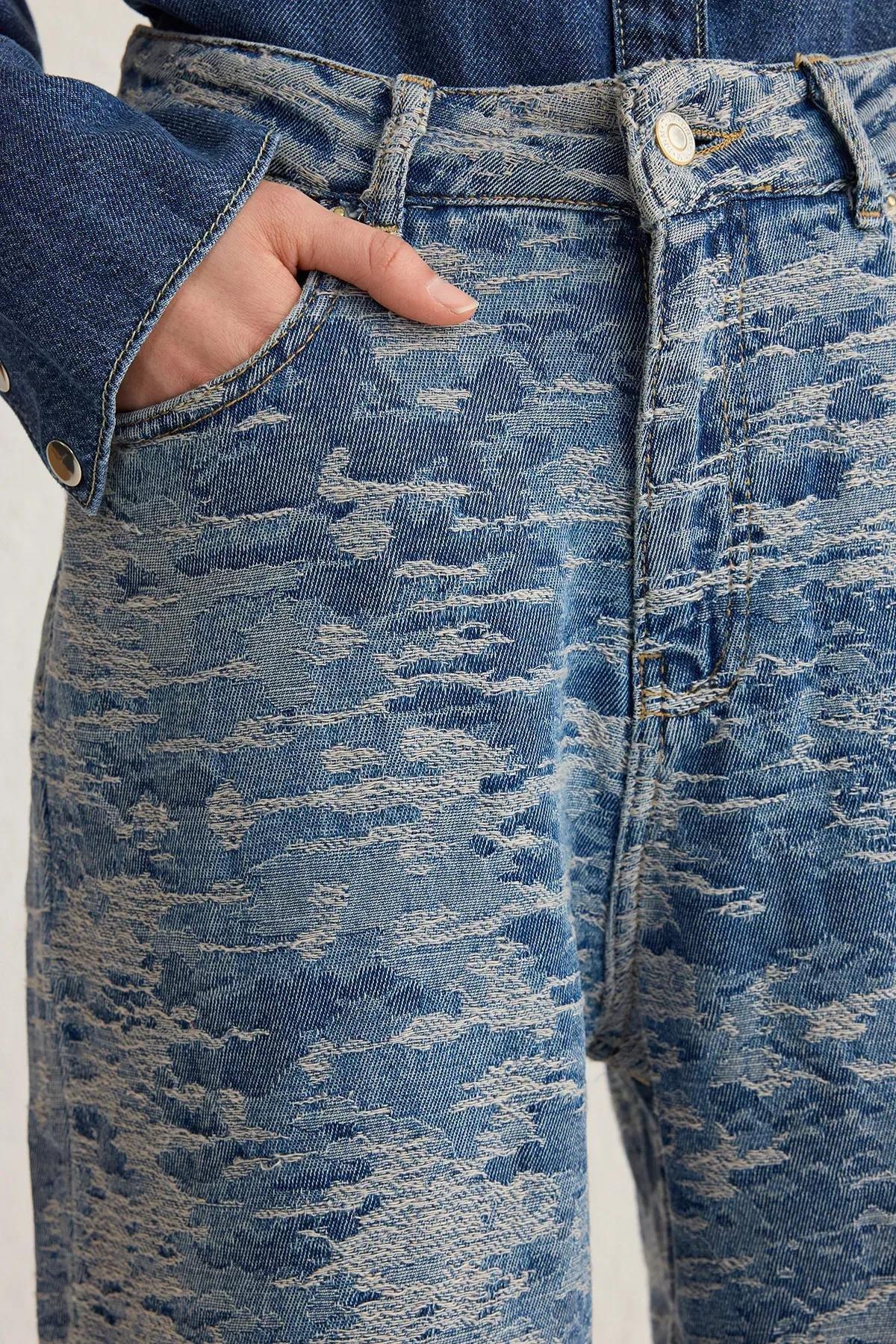 Blue Textured Low Waist Jeans, , large image number 3